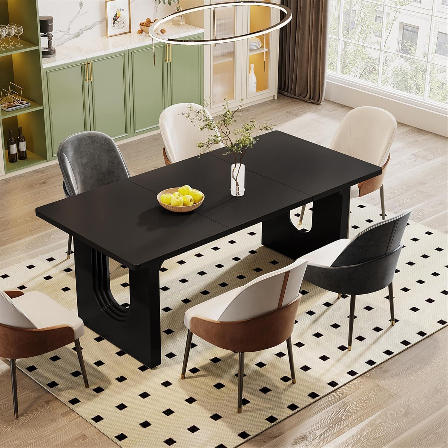 Rectangular Dining Table For 6 - 8 People With Pedestal Base