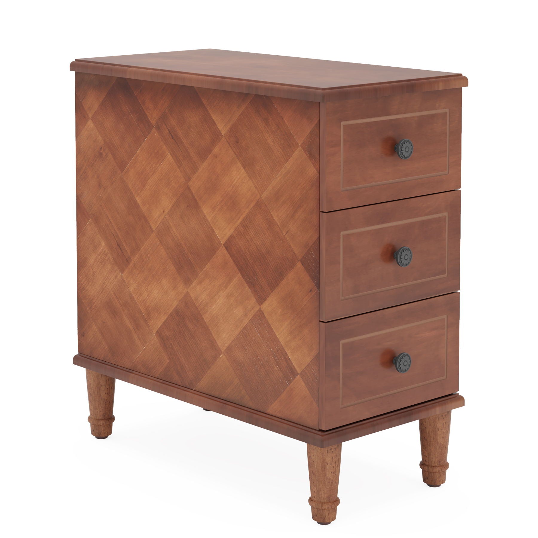 Narrow End Table With 3 Drawers, Compact Design For Small Spaces - Brown