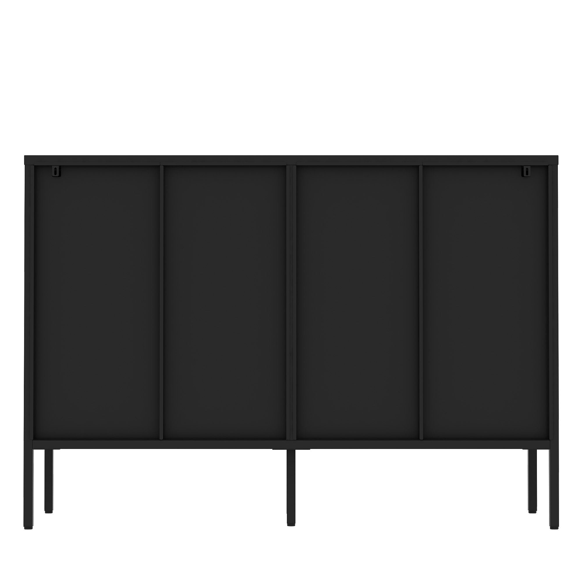 Modern Metal Sideboard Cabinet With 4 Glass Doors, Steel Kitchen Storage And Coffee Bar Cabinet - Black