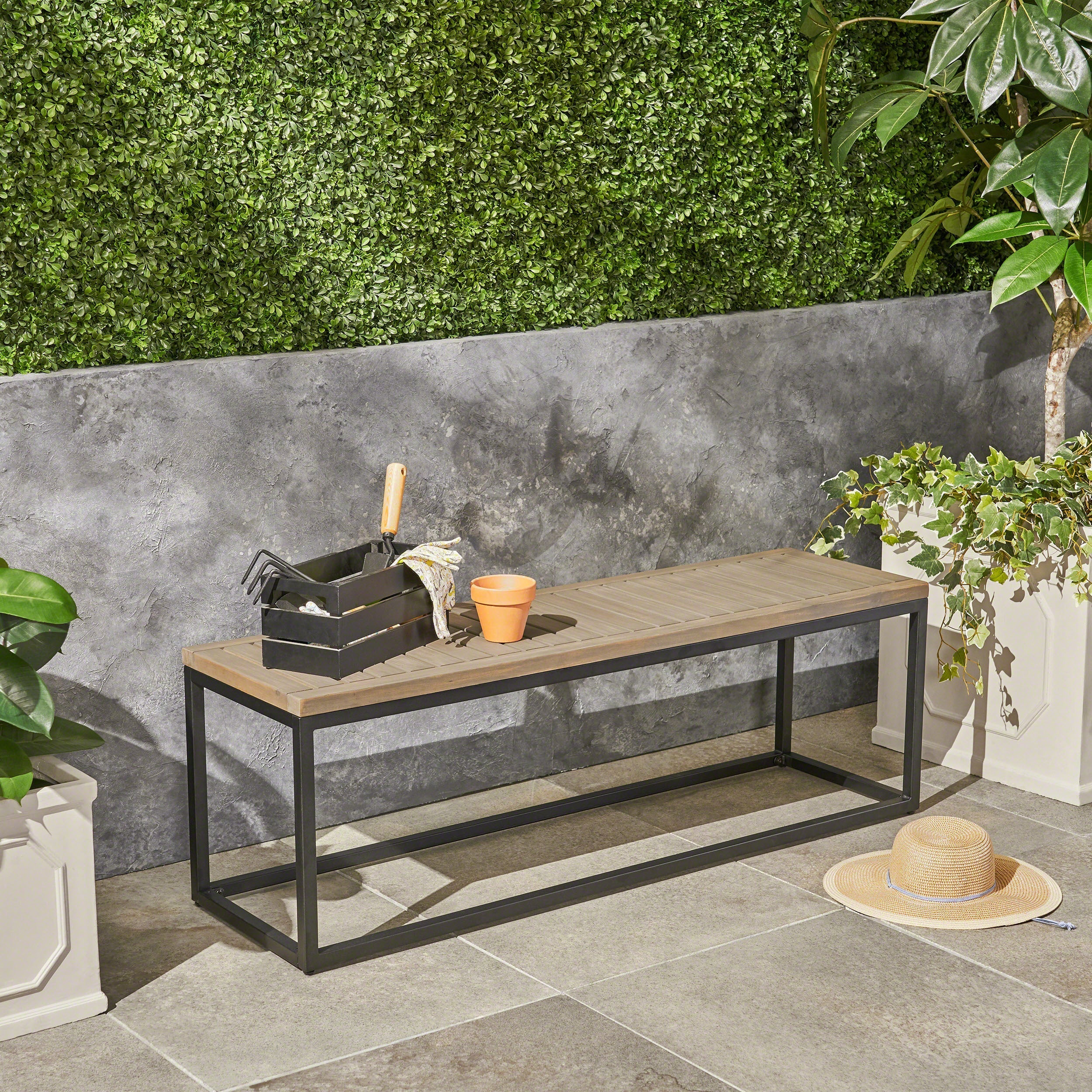 JECO Industrial Wood and Metal Outdoor Bench