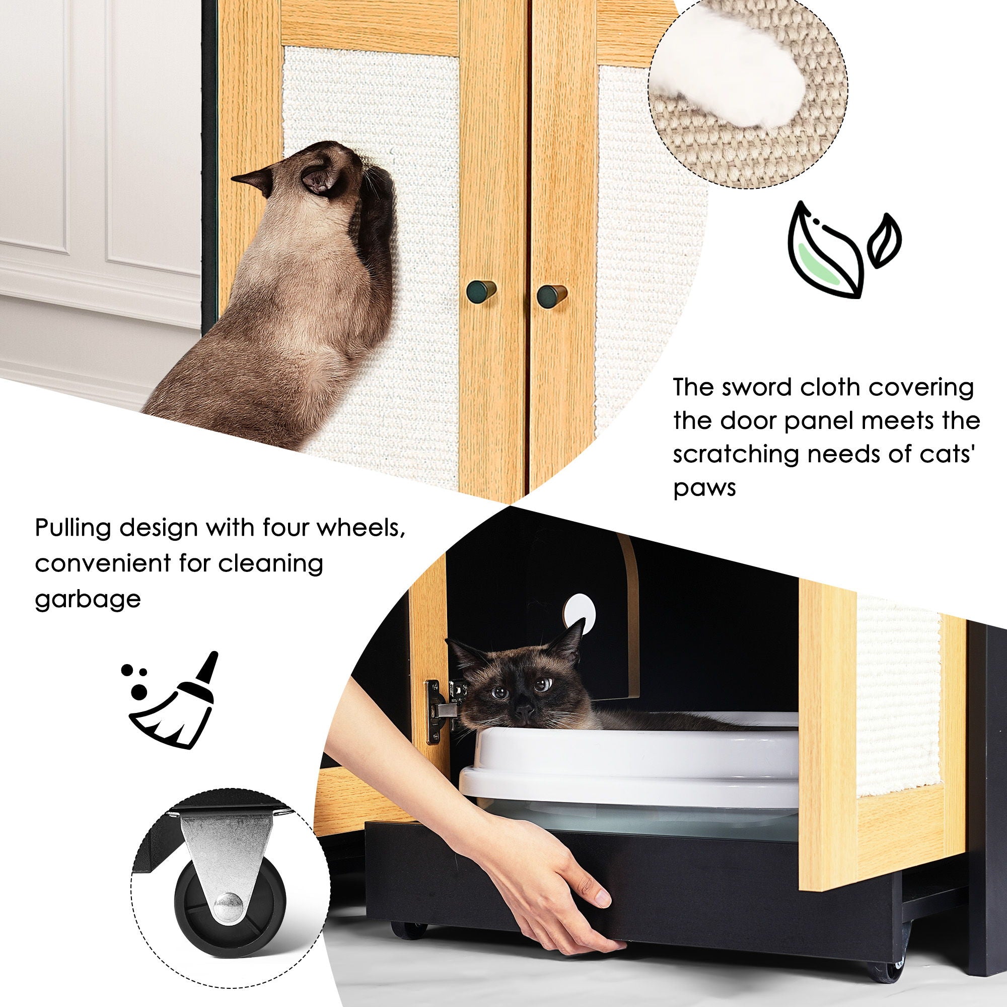 Double Litter Box Enclosure, Cat Litter Box Enclosure For 2 Cats, Hidden Litter Box Furniture With Rattan Doors - Black - Best Buy Furniture