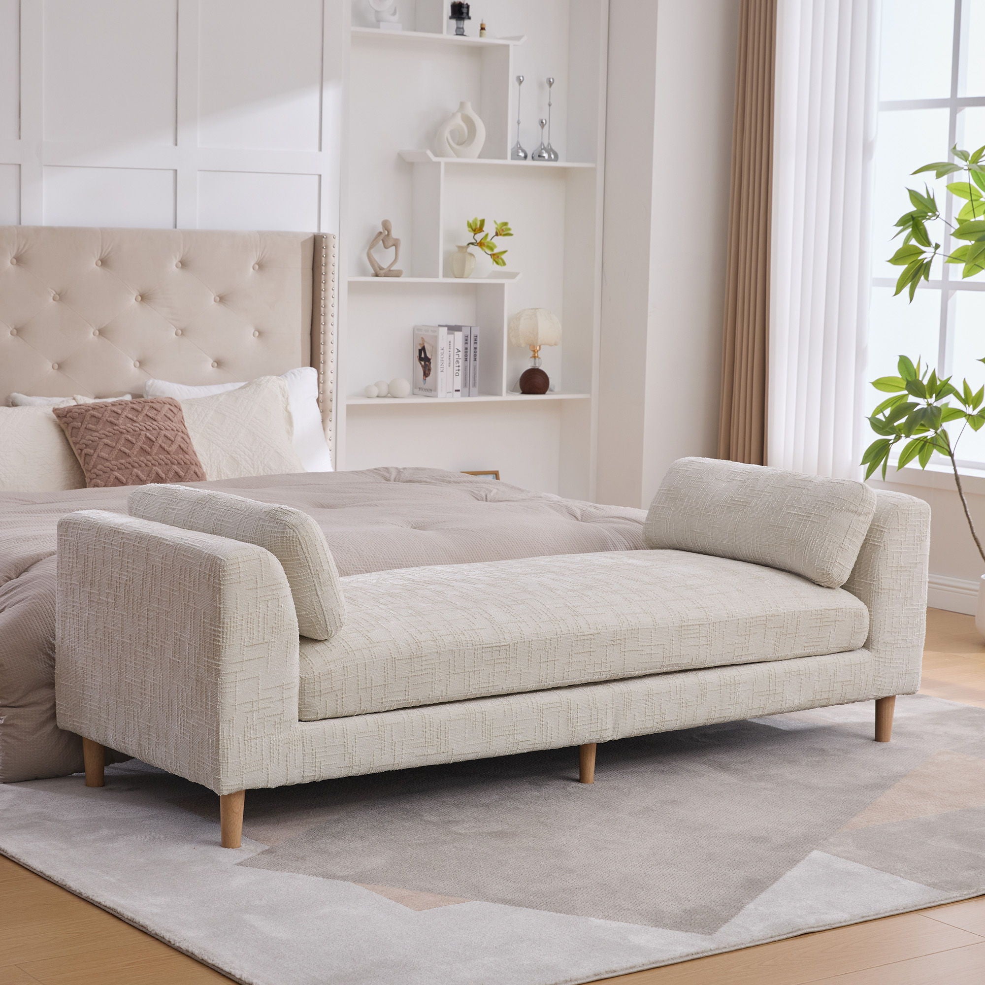 Modern Upholstered End Of Bed Bench With Armrests
