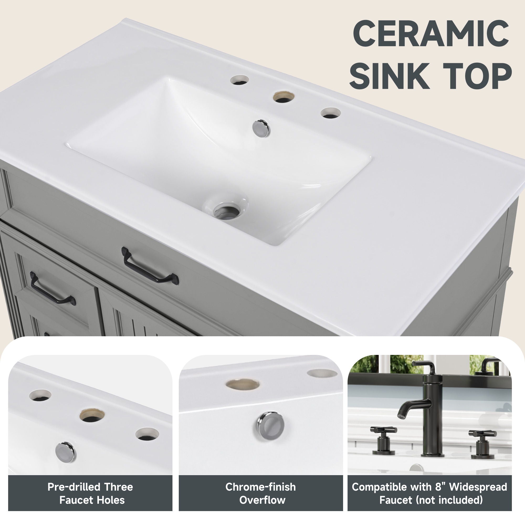 Bathroom Vanity With Sink, Freestanding Cabinet & Drawers