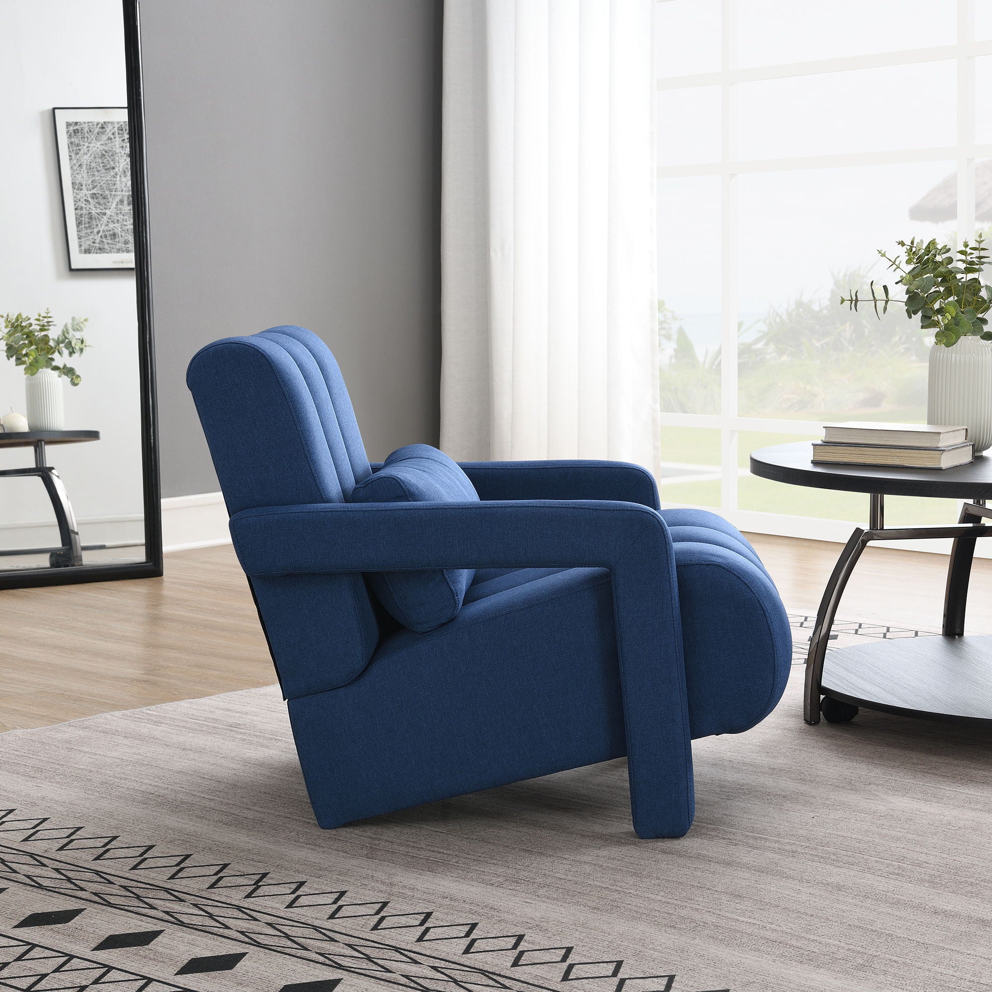 Modern Upholstered Accent Chair, Comfortable Linen Fabric With A Pillow For Living Room