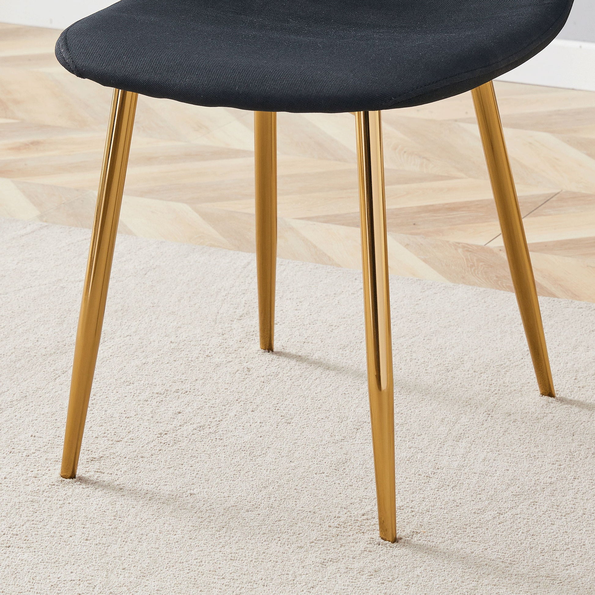 Luxury Simple Chair (Set of 4) Linen Cotton High Resilience Dining Chair With Metal en Legs - Black / Gold - Best Buy Furniture