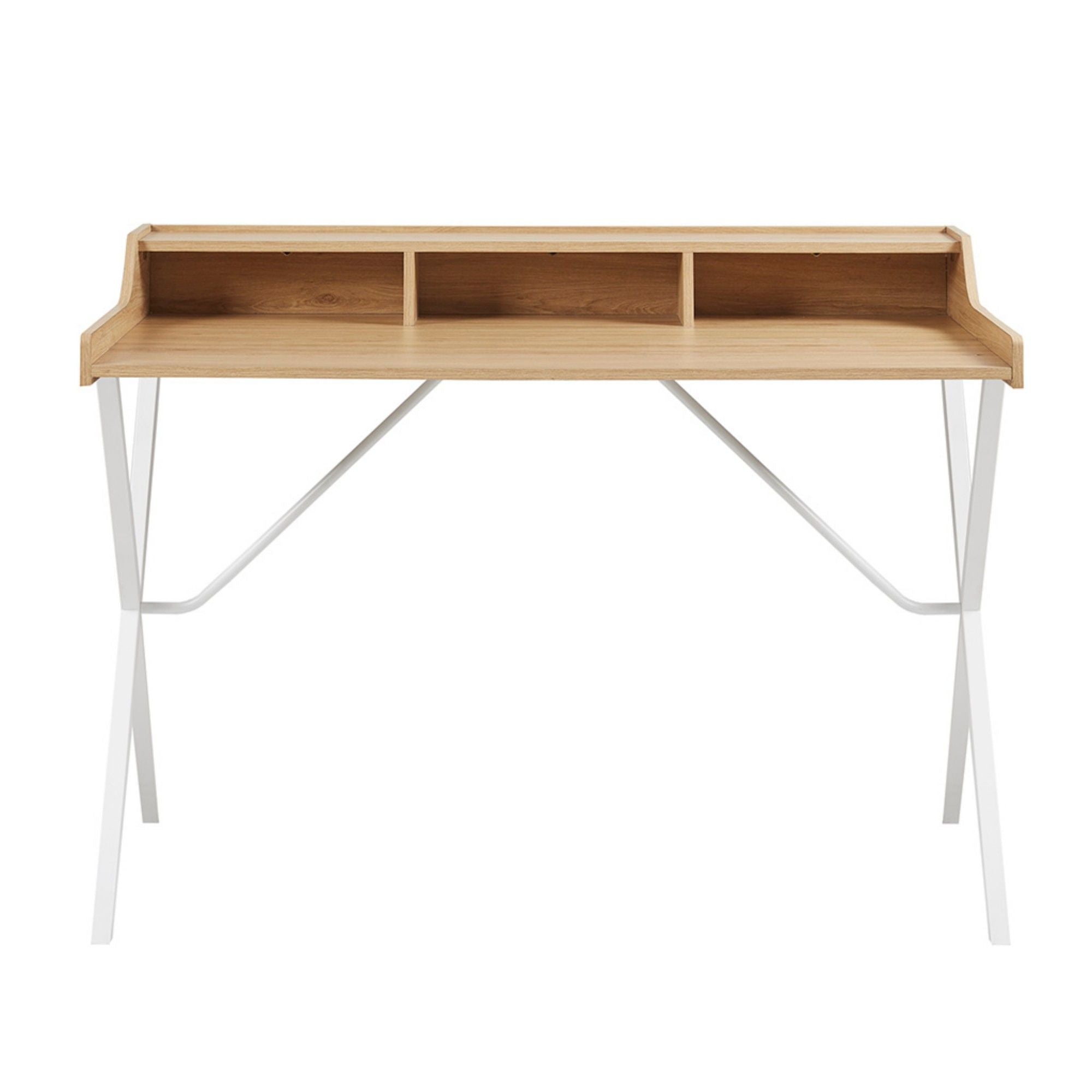 Design Laurel Writing Desk With Storage And Metal Crossed Legs - Natural / White