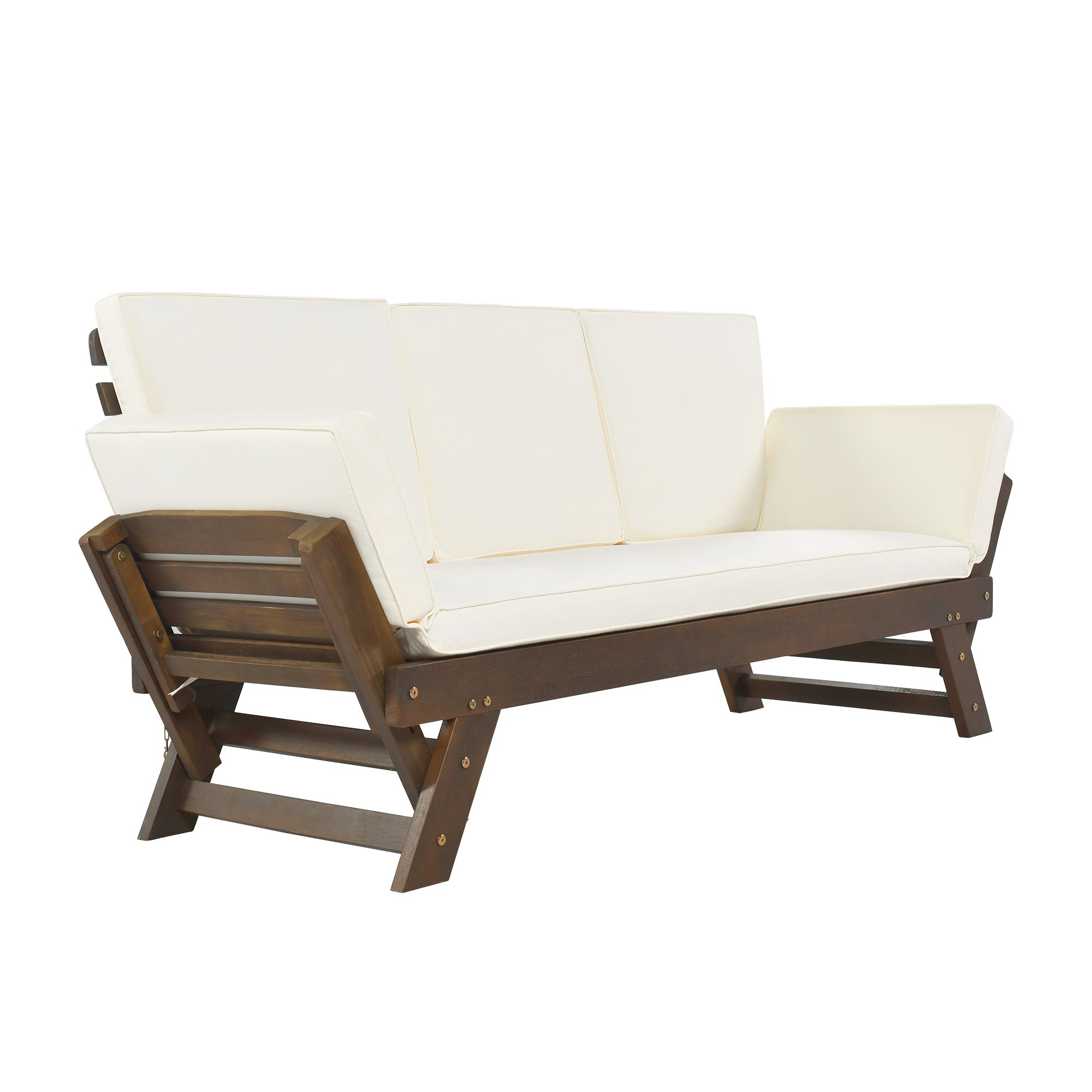 TOPMAX Outdoor Adjustable Patio Wooden Daybed Sofa Chaise Lounge
