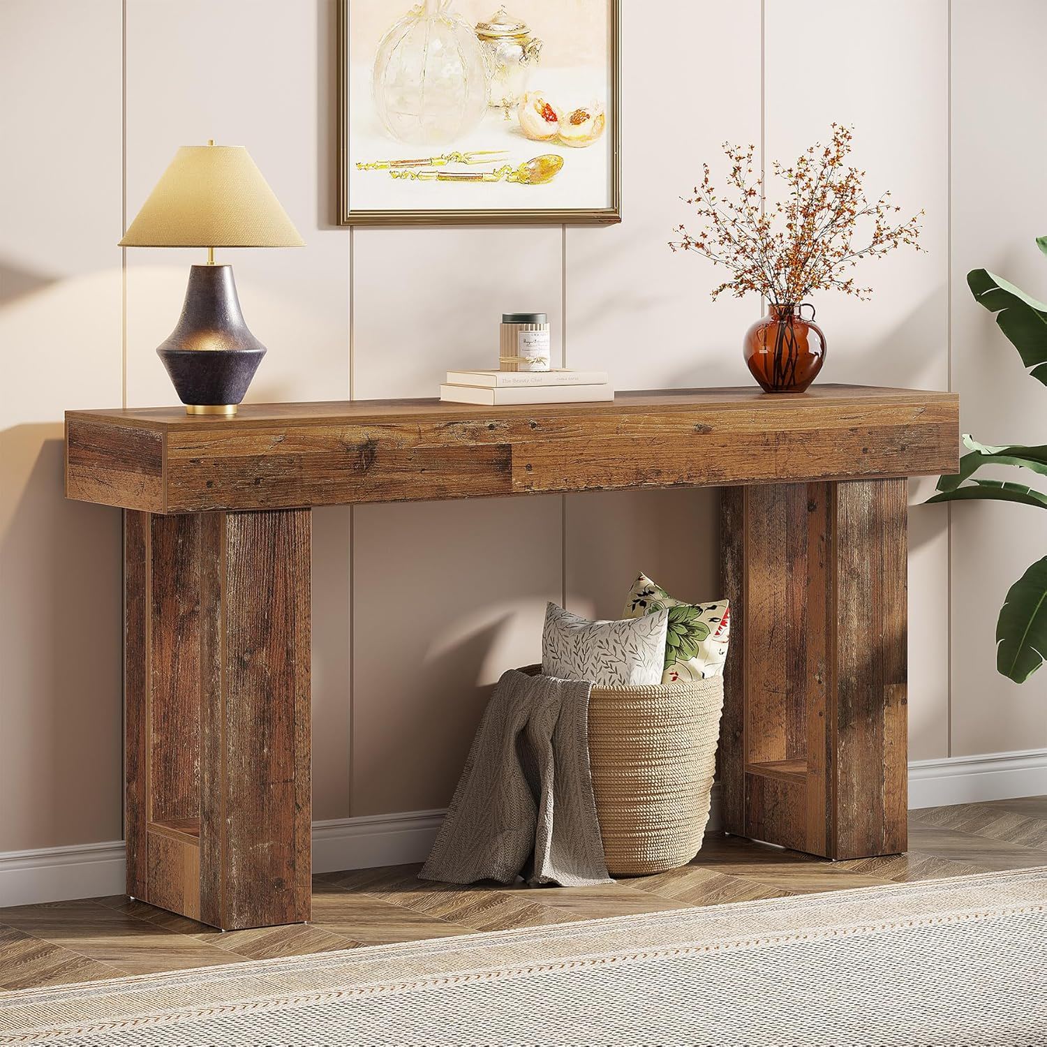 Rectangular Extra Long Console Table For Living Entryway - Rustic Brown