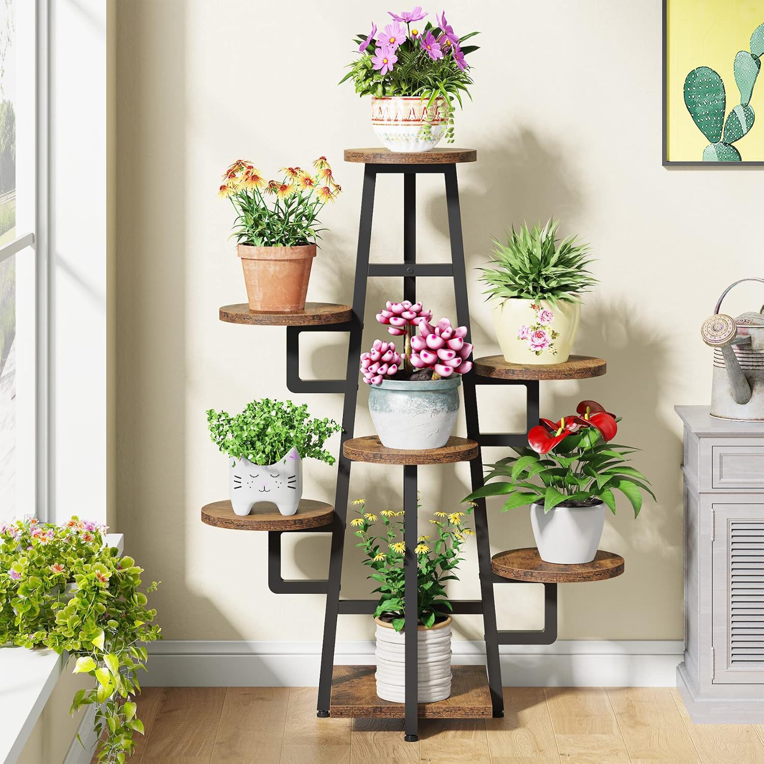 7 Tier Corner Plant Shelf With High Low Design For Living Room