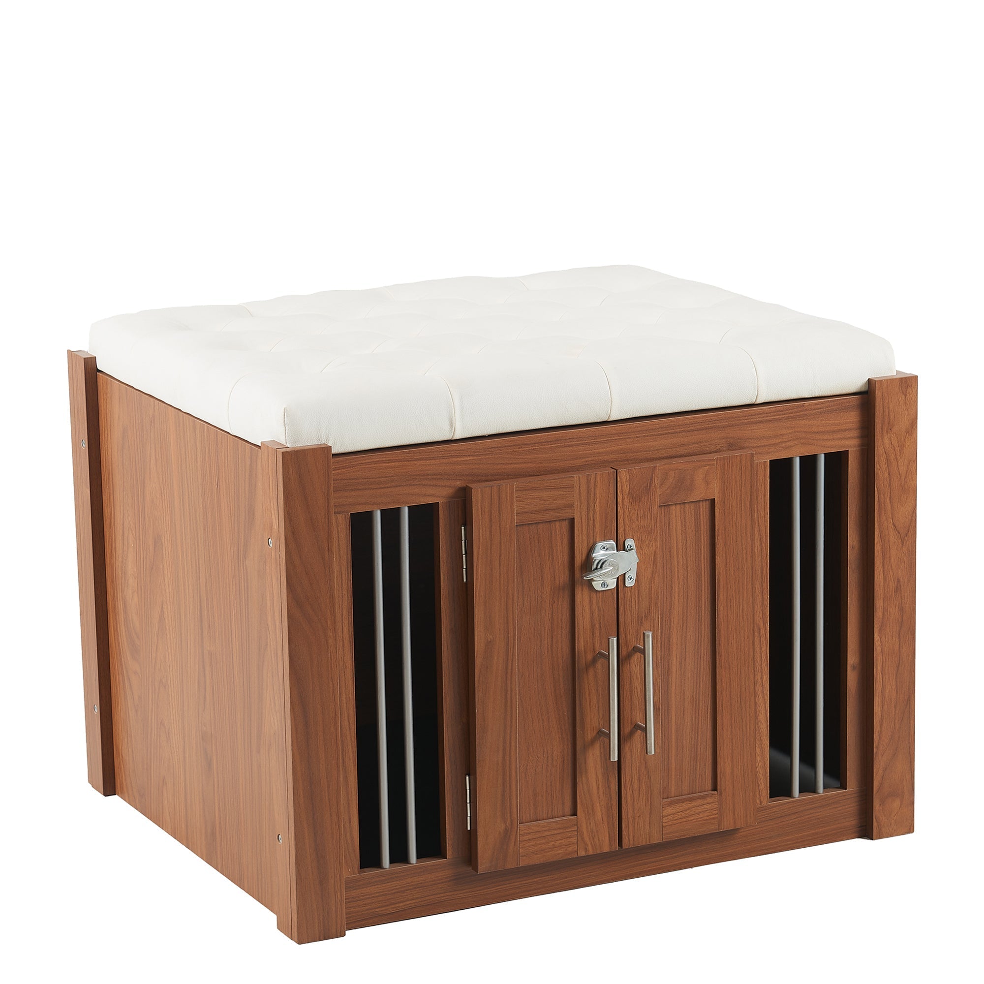 2 in 1 Walnut Dog Crate Nightstand with Storage