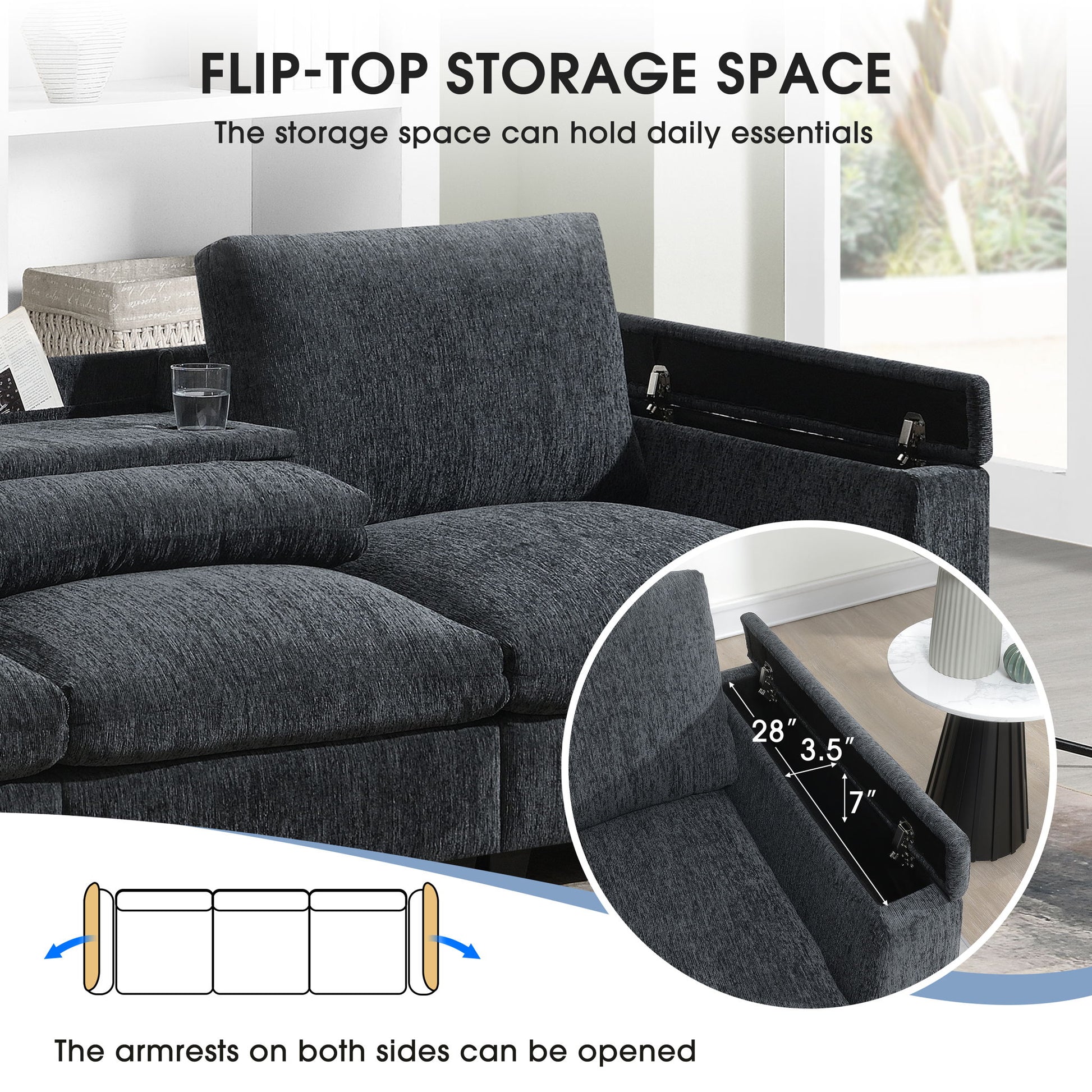 Sectional With Bluetooth Speaker Comfy Cloud Couch Set With Drop Down Table Cup Holders, USB Charger Storage Armrest Wide Seat Sofa - Best Buy Furniture