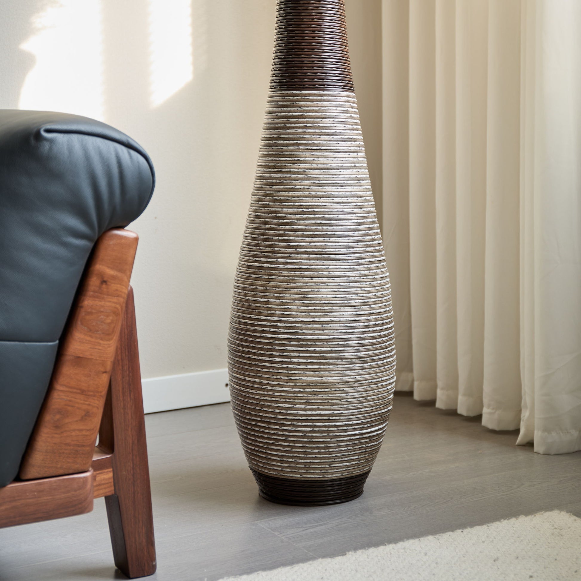 Tall Standing Designer Floor Vase Durable Artificial Rattan Elegant 2 Tone Finish Ideal Decor Accent For Living Room, Bedroom, Entryway Stylish Home Decor Statement Piece - Black / Gray - Best Buy Furniture