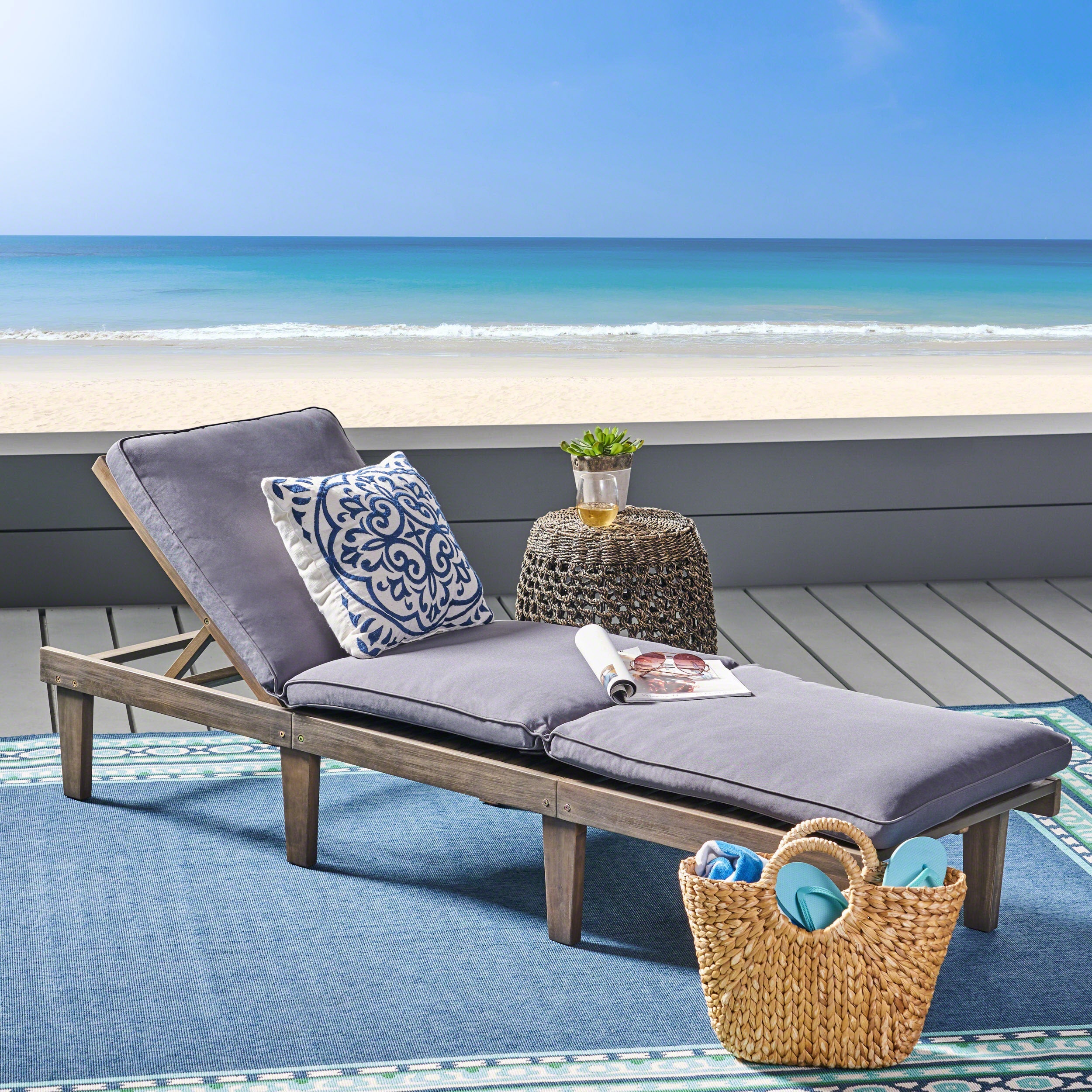 Ariana kd wood chaise lounge w/ cushion