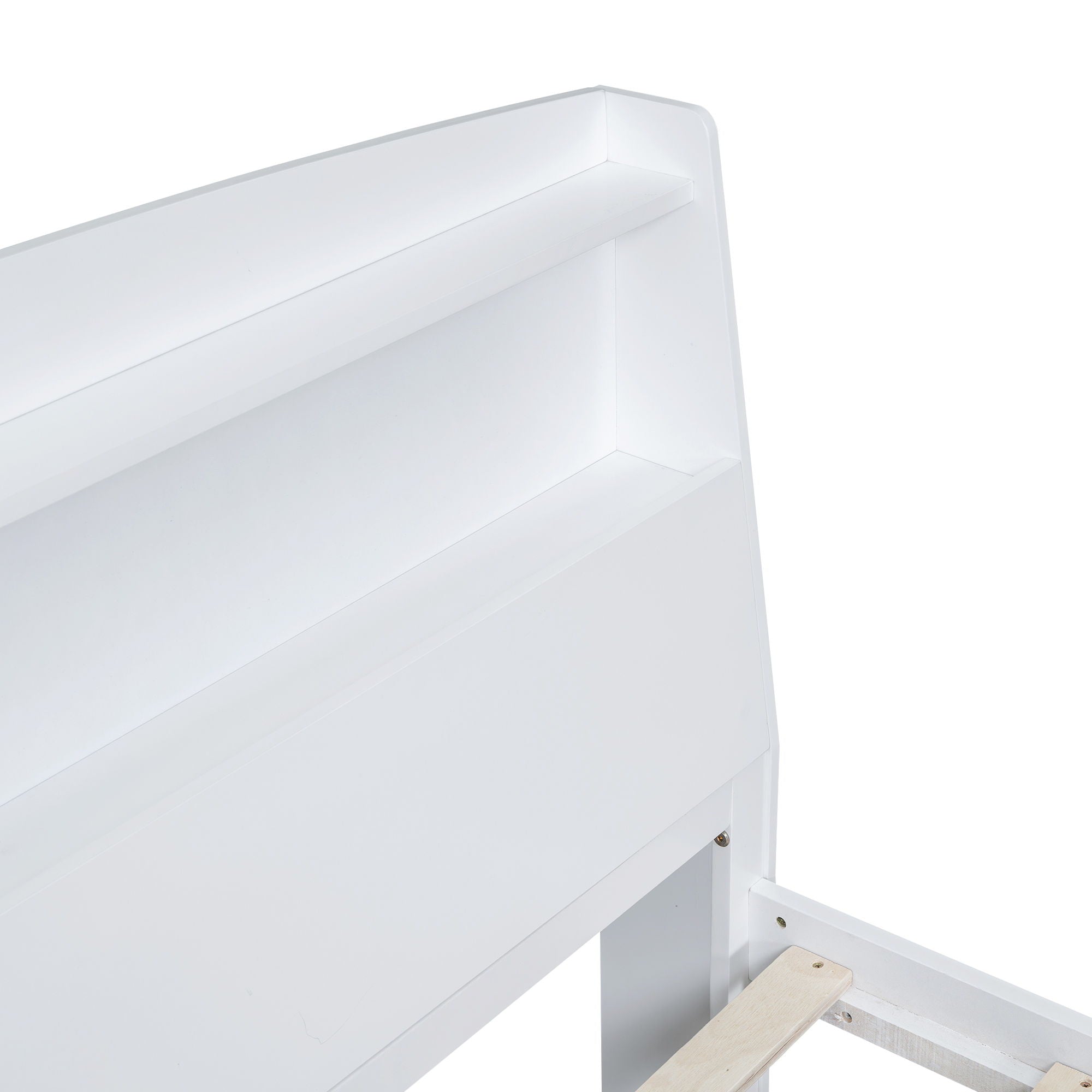 Full Size Platform Bed With Storage LED Headboard, Twin Trundle And 3 Drawers - White