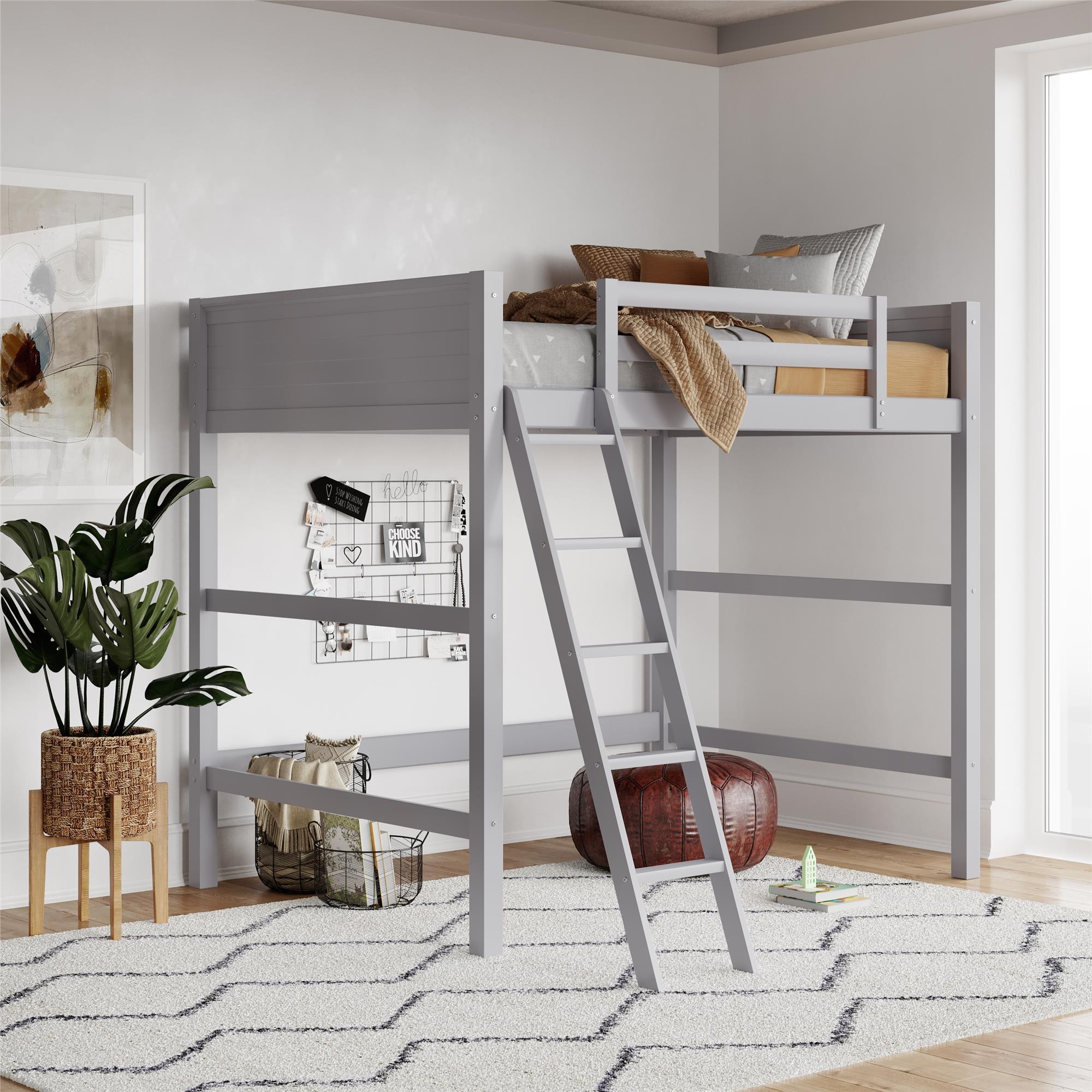 Denver - Full Size Loft Bed, Spacious Under Bed Space, Ladder & Guardrails - Gray