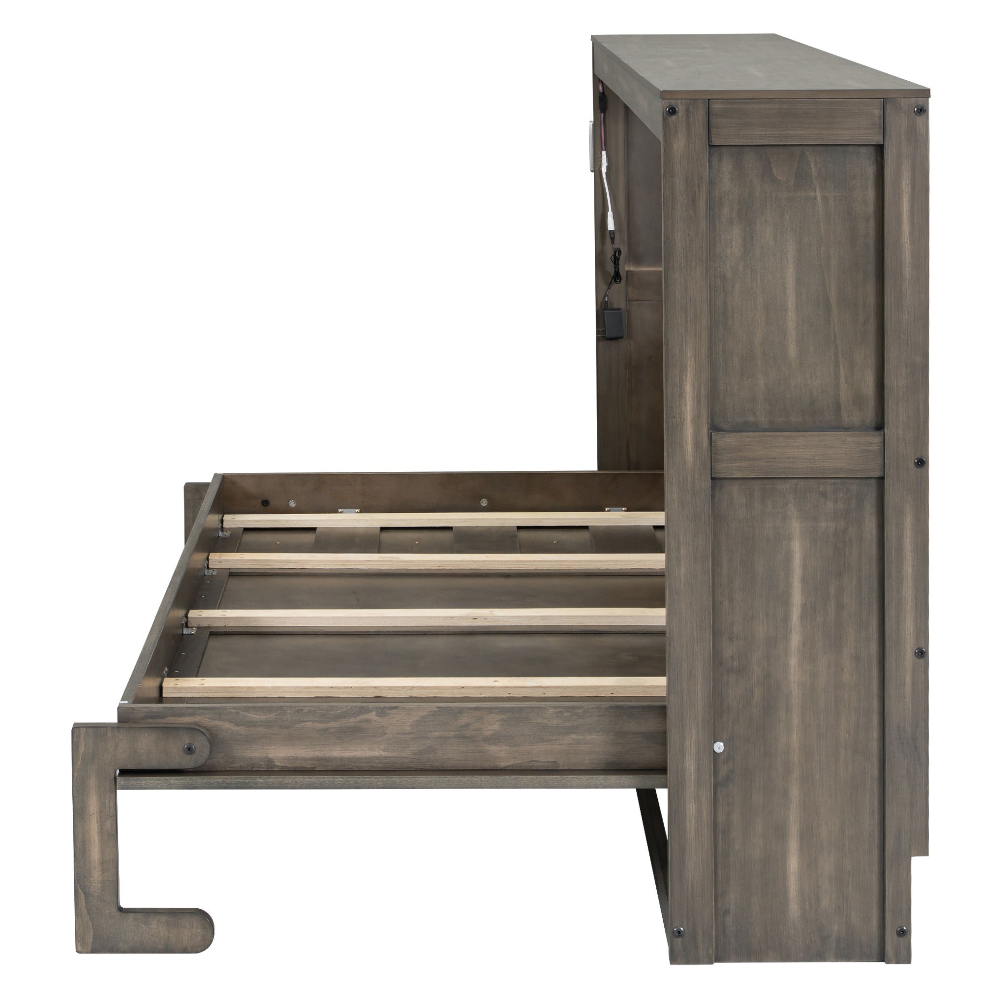 Murphy Bed With LED Light, Foldable Wall Bed Cabinet