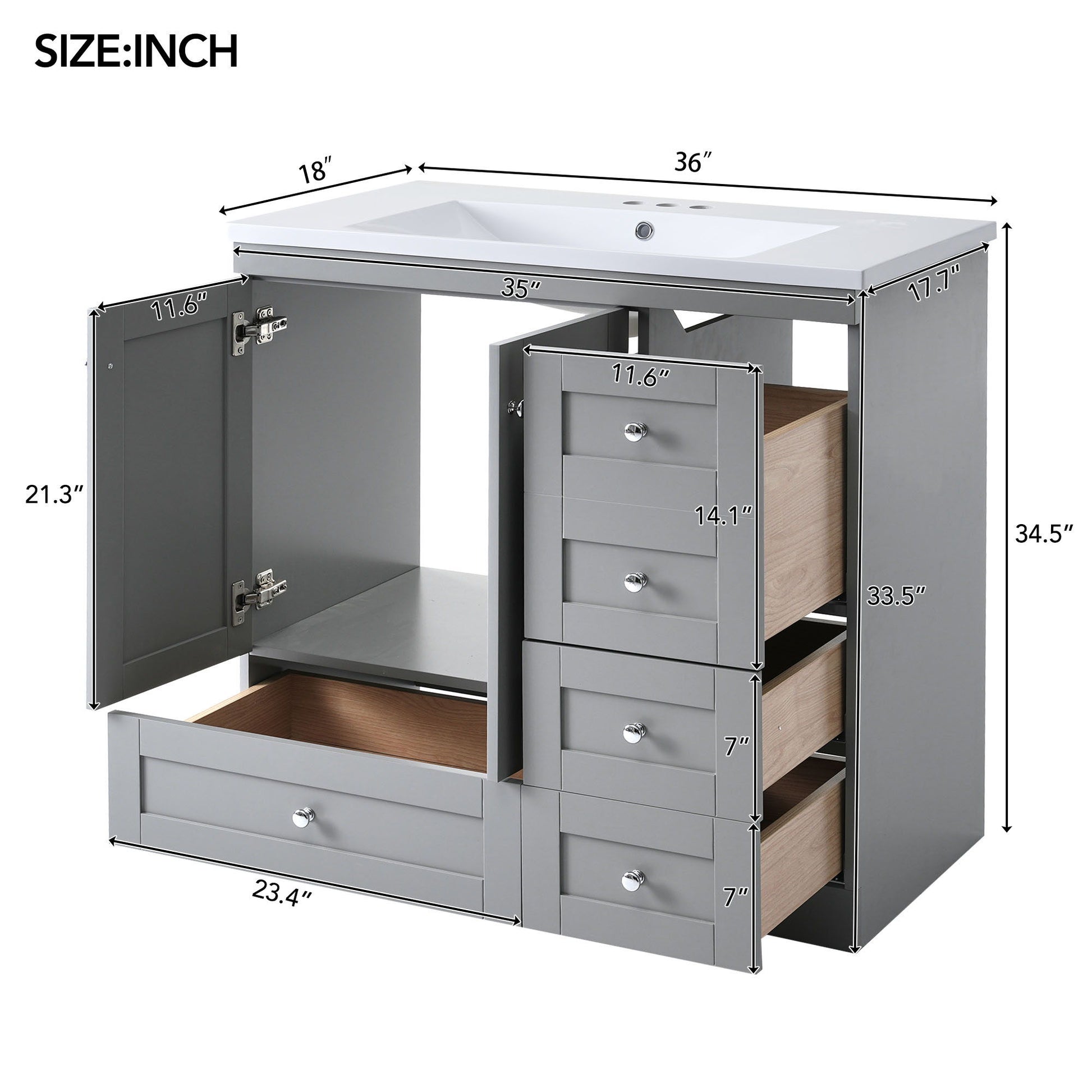 Shaker Free Standing Bathroom Vanity Cabinet With Sink, Soft Close Drawers, Soft Close Doors - Best Buy Furniture
