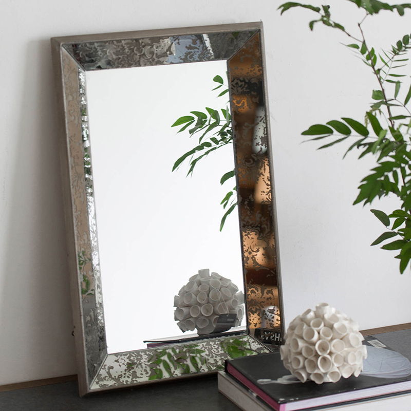 Antique Rectangle Mirror with Floral Accents