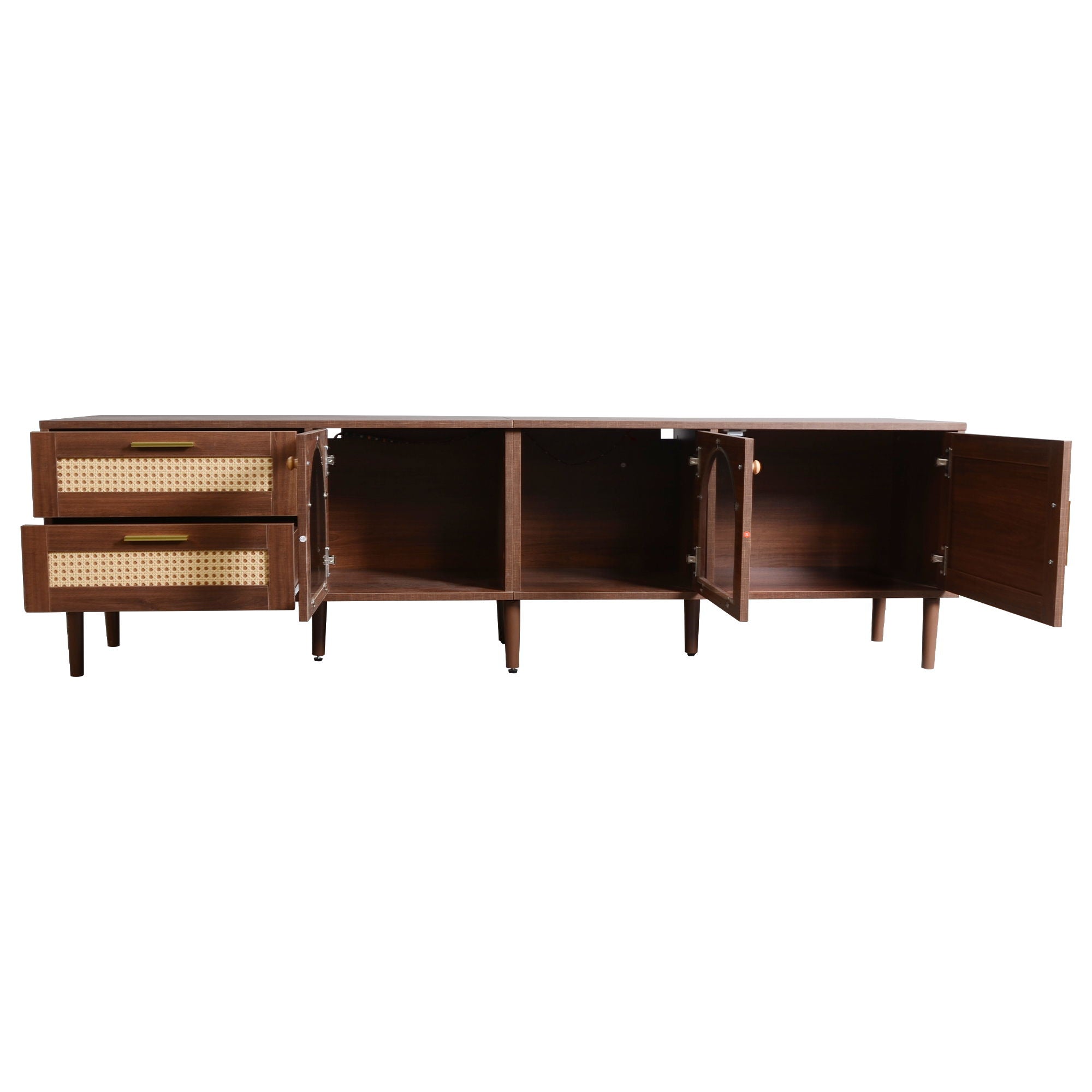 TV Stand With 3 Cabinets & 2 Drawers, LED Light Media Console For TVs Up To 80" - Dark Brown