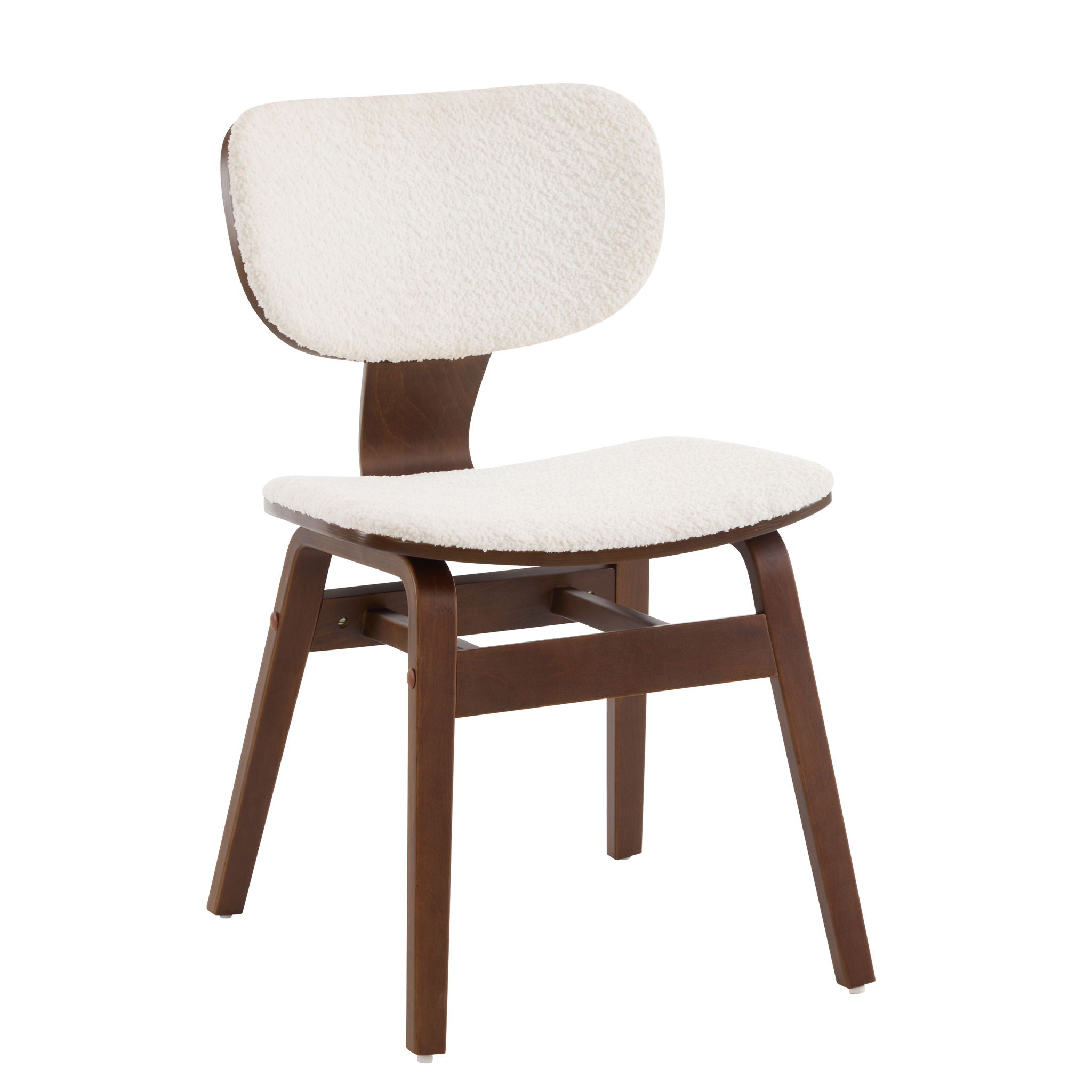 Modern Boucle Fabric Upholstered Side Chair, Bentwood Frame - White / Walnut