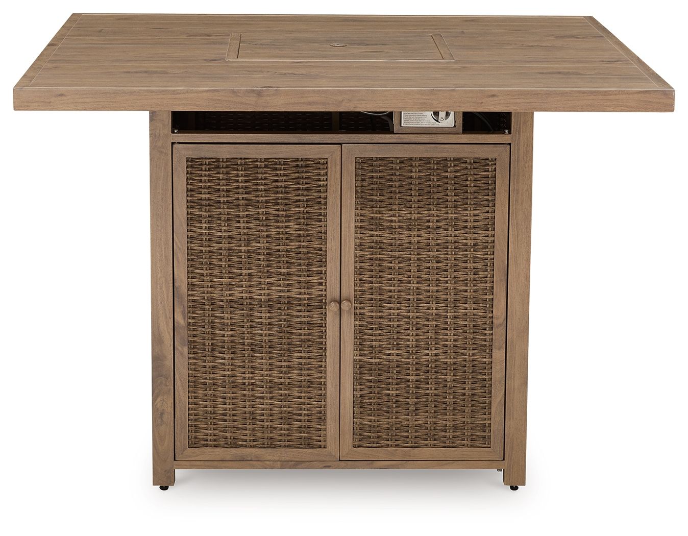 Walton Bridge - 5 Pc. - Square Bar Table W/Fire Pit, 4 Barstools - Driftwood