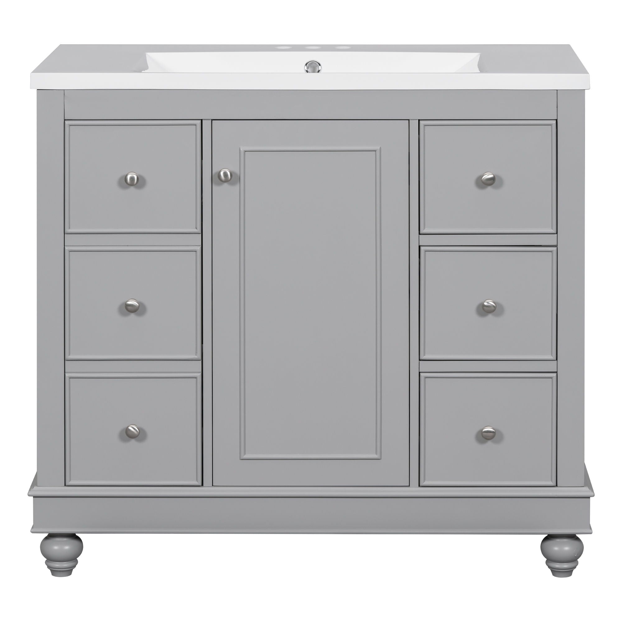 Contemporary Bathroom Vanity Cabinet, 4 Drawers & 1 Cabinet Door, Multipurpose Storage, Resin Integrated Sink, Adjustable Shelves, Solid Wood Frame With MDF