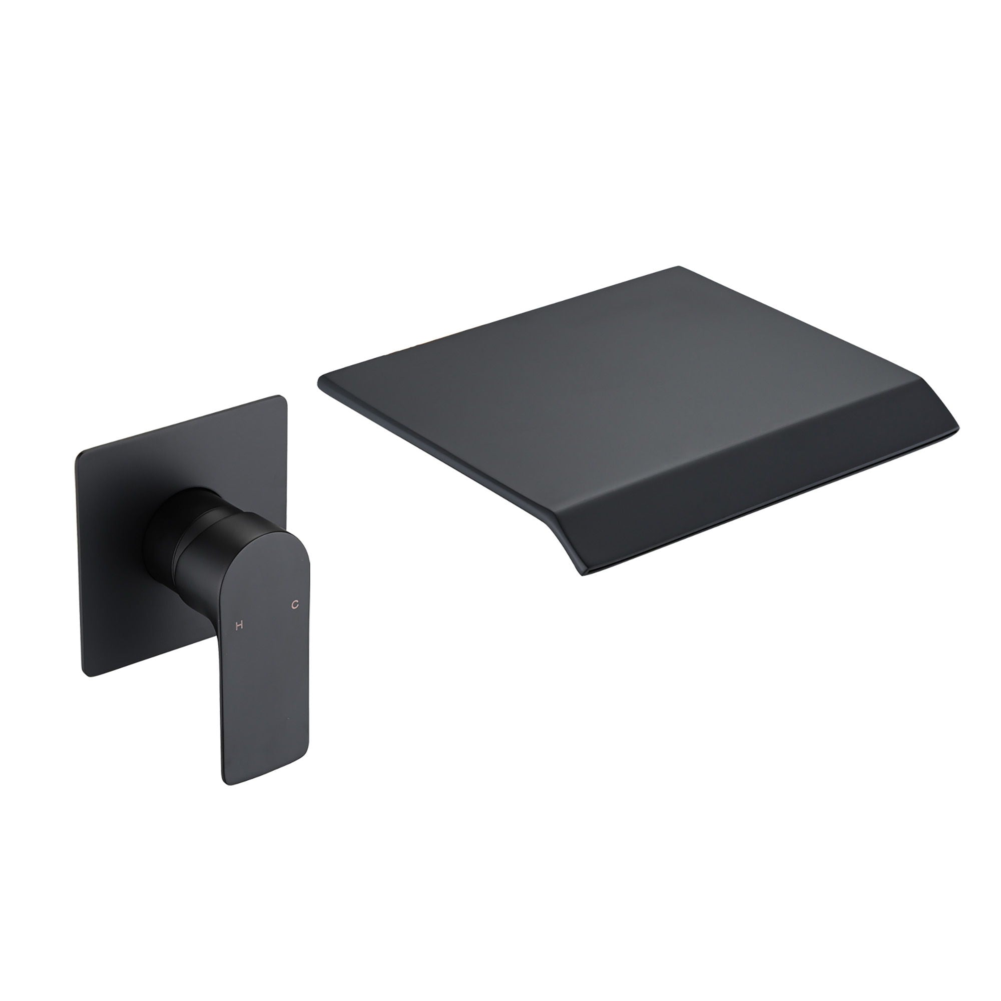Modern Wall Mount Bathtub Faucet With Waterfall Tub Spout And Single Handle Stainless Steel - Matte Black