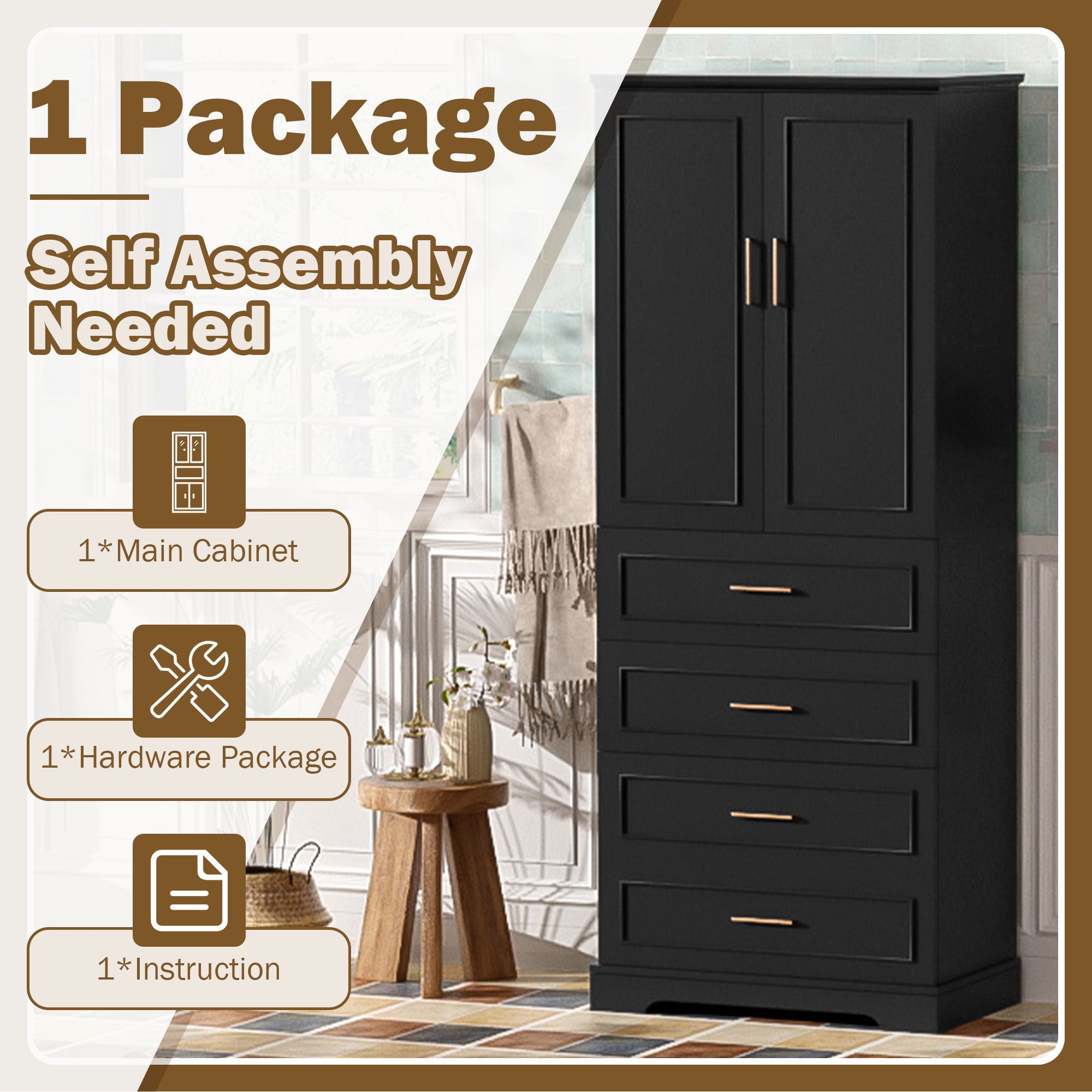 Freestanding Bathroom Cabinet With 3 Drawers, Adjustable Shelf, Soft Close Doors