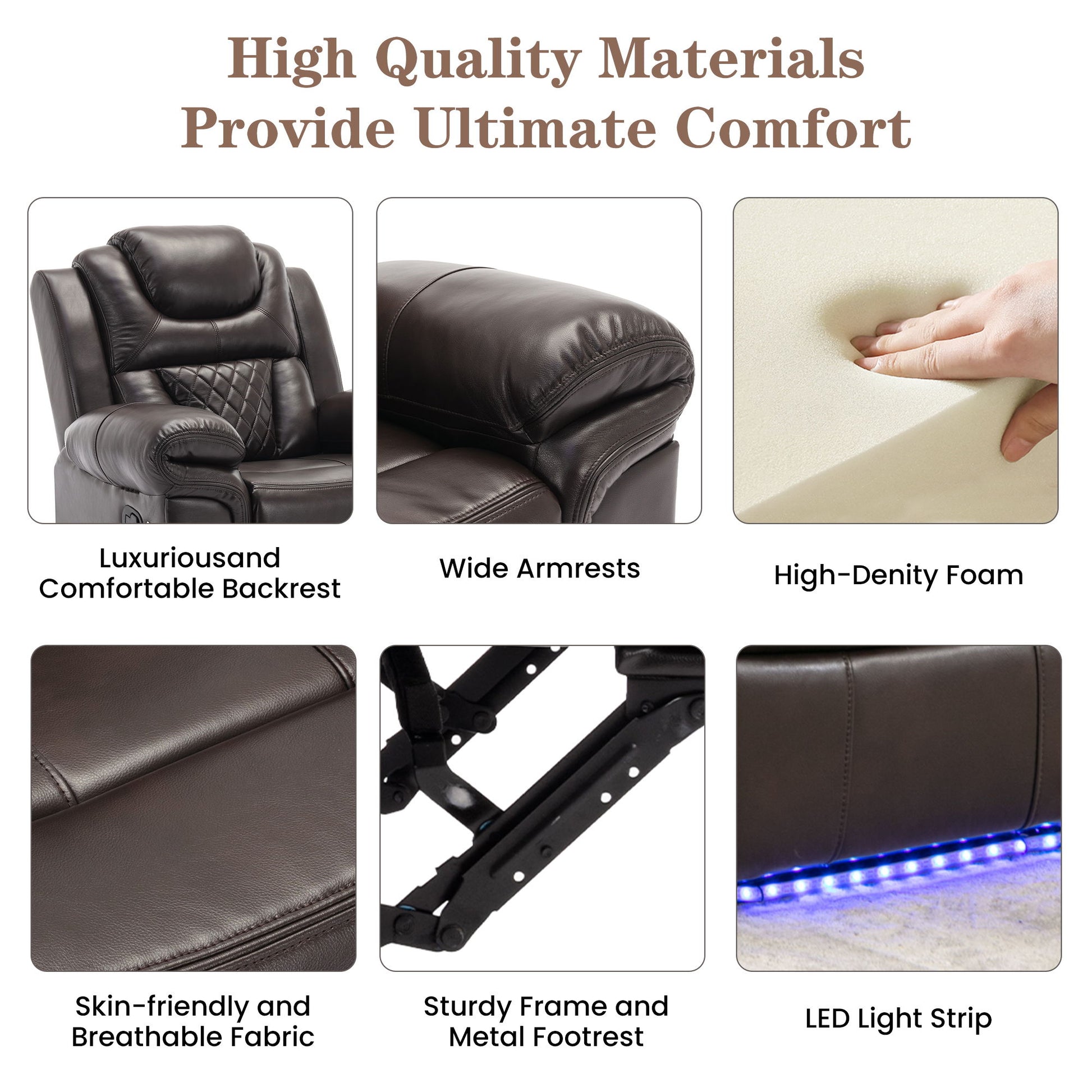 3 Pieces Recliner Sofa Sets Home Theater Seating Manual Recliner Chair With Center Console And LED Light Strip For Living Room - Best Buy Furniture