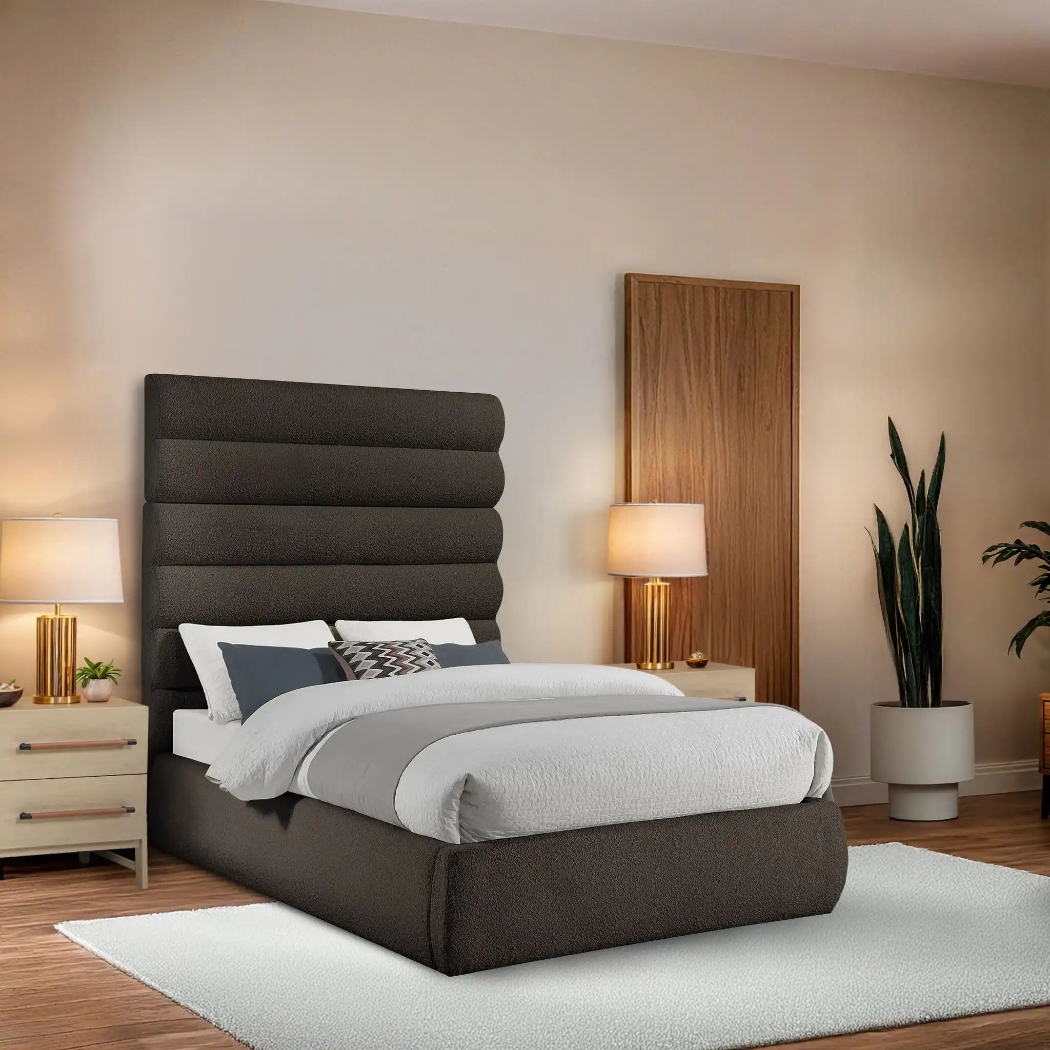 Adam - Boucle Fabric Bed With 70.5" Headboard