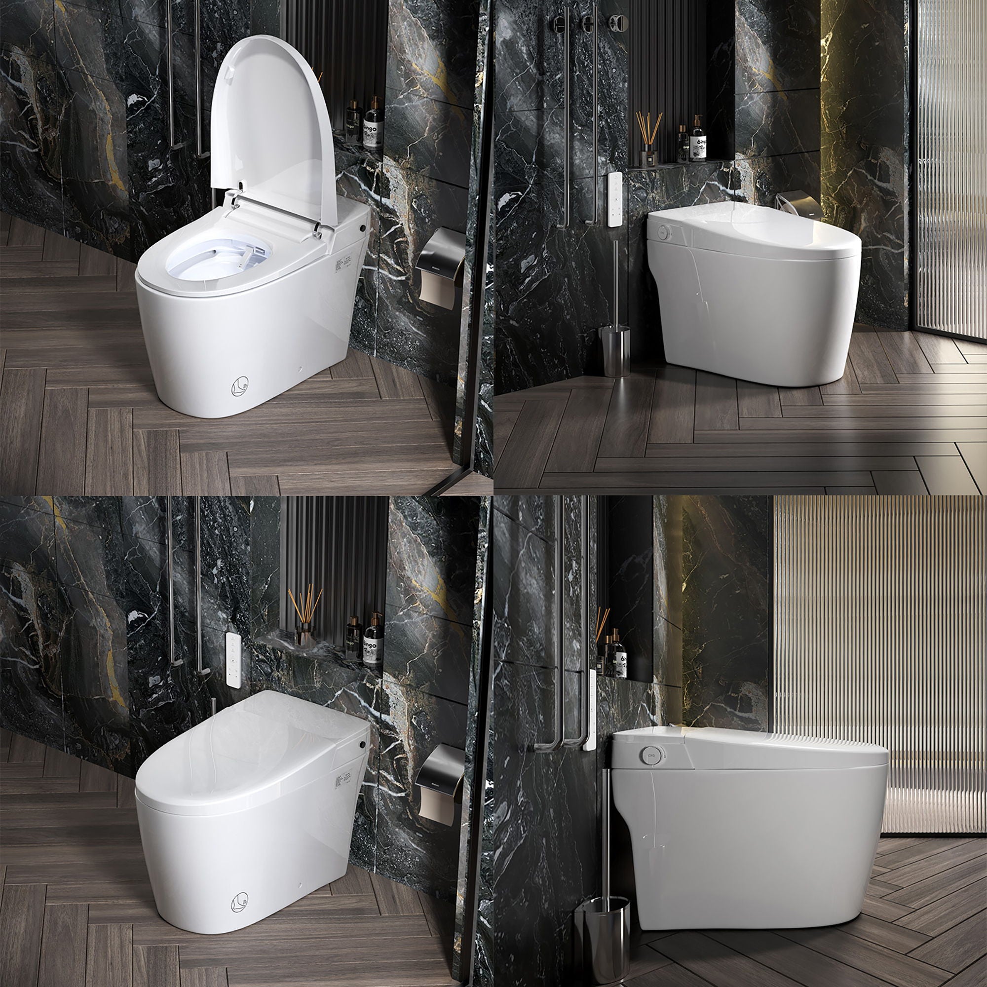Smart 1 Piece Bidet Toilet With Warm Air Dryer Heated Seat LED Night Light Auto Open / Close - White