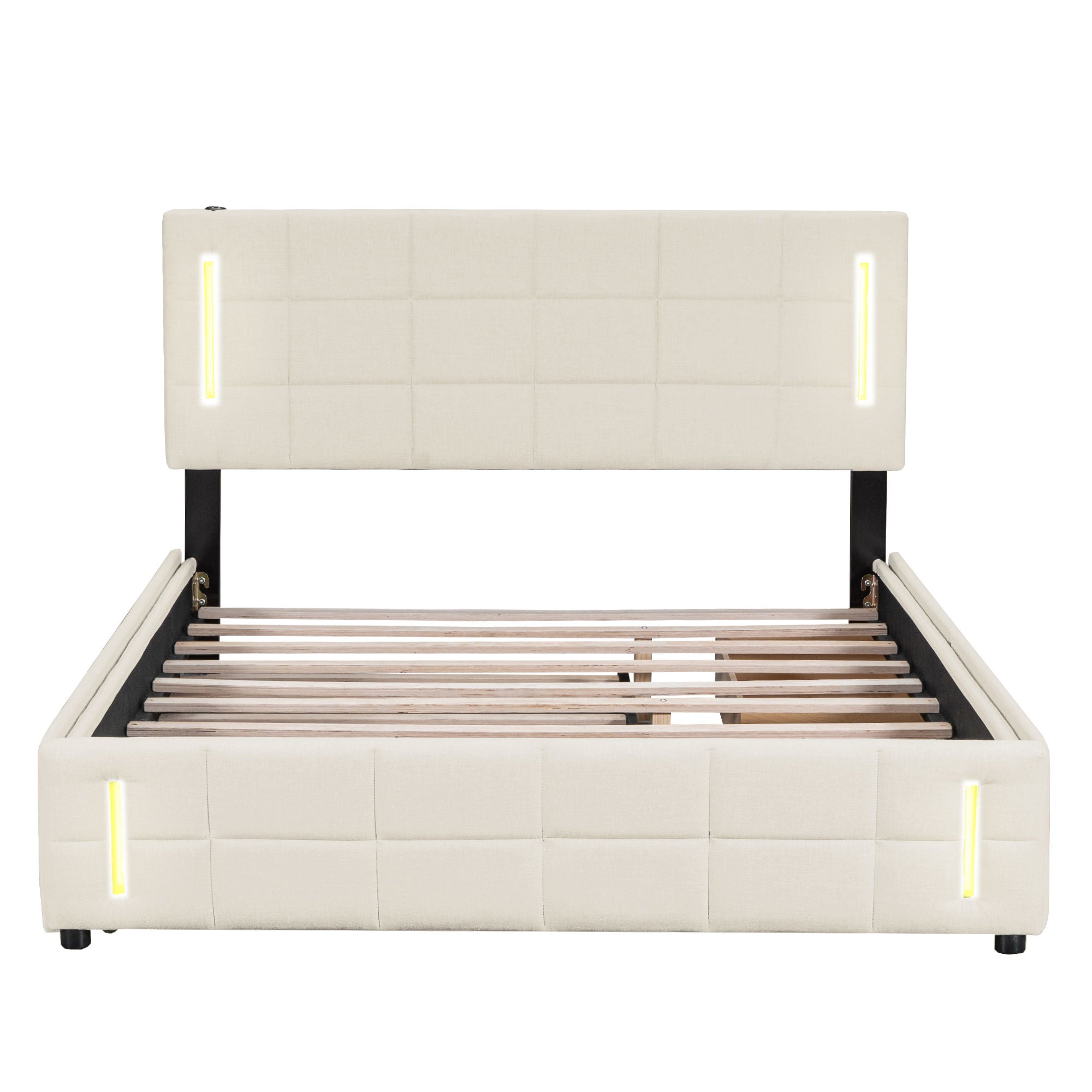 Upholstered Platform Bed With Trundle & Drawers