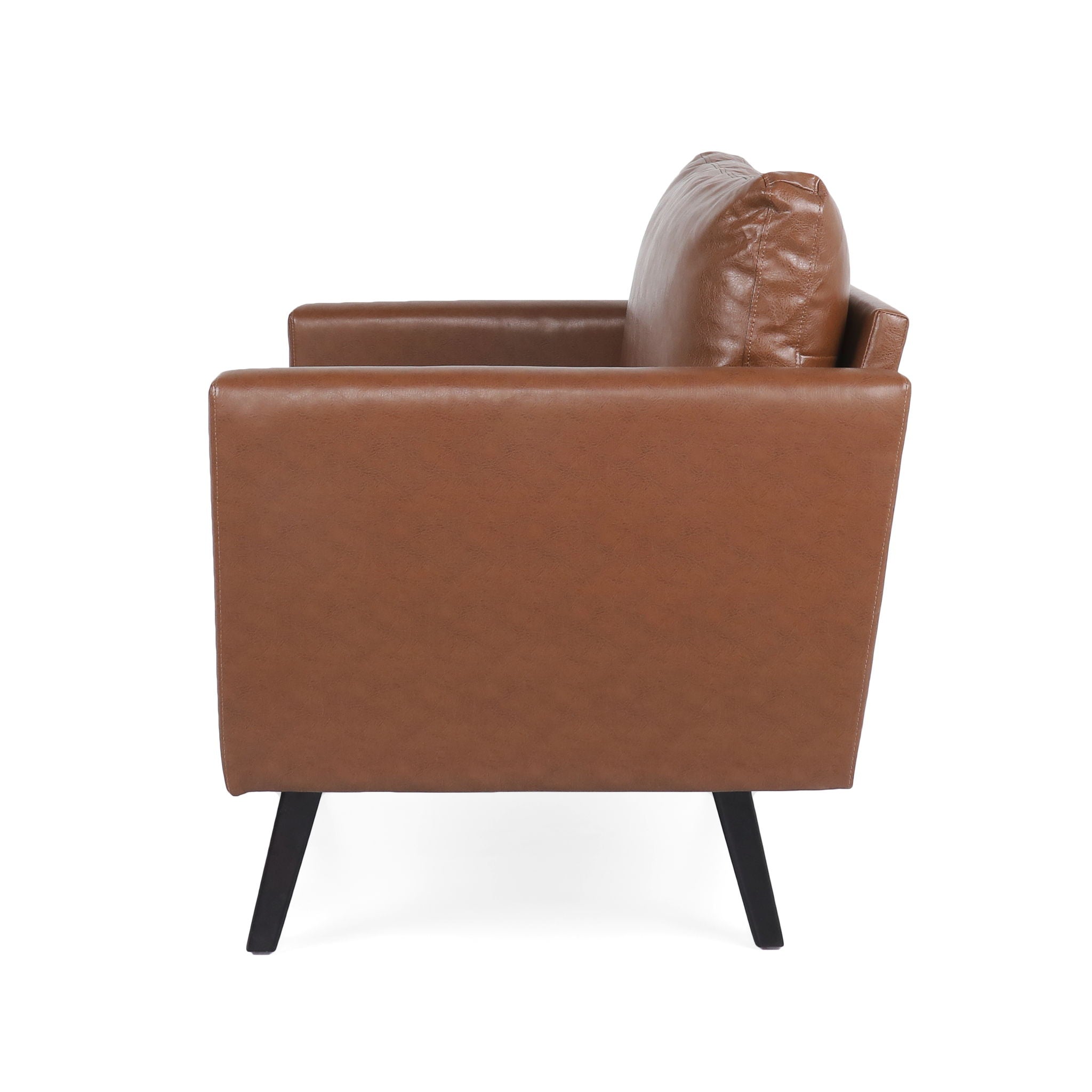 Faux Leather Club Chair With Birch Tapered Legs - Light Brown