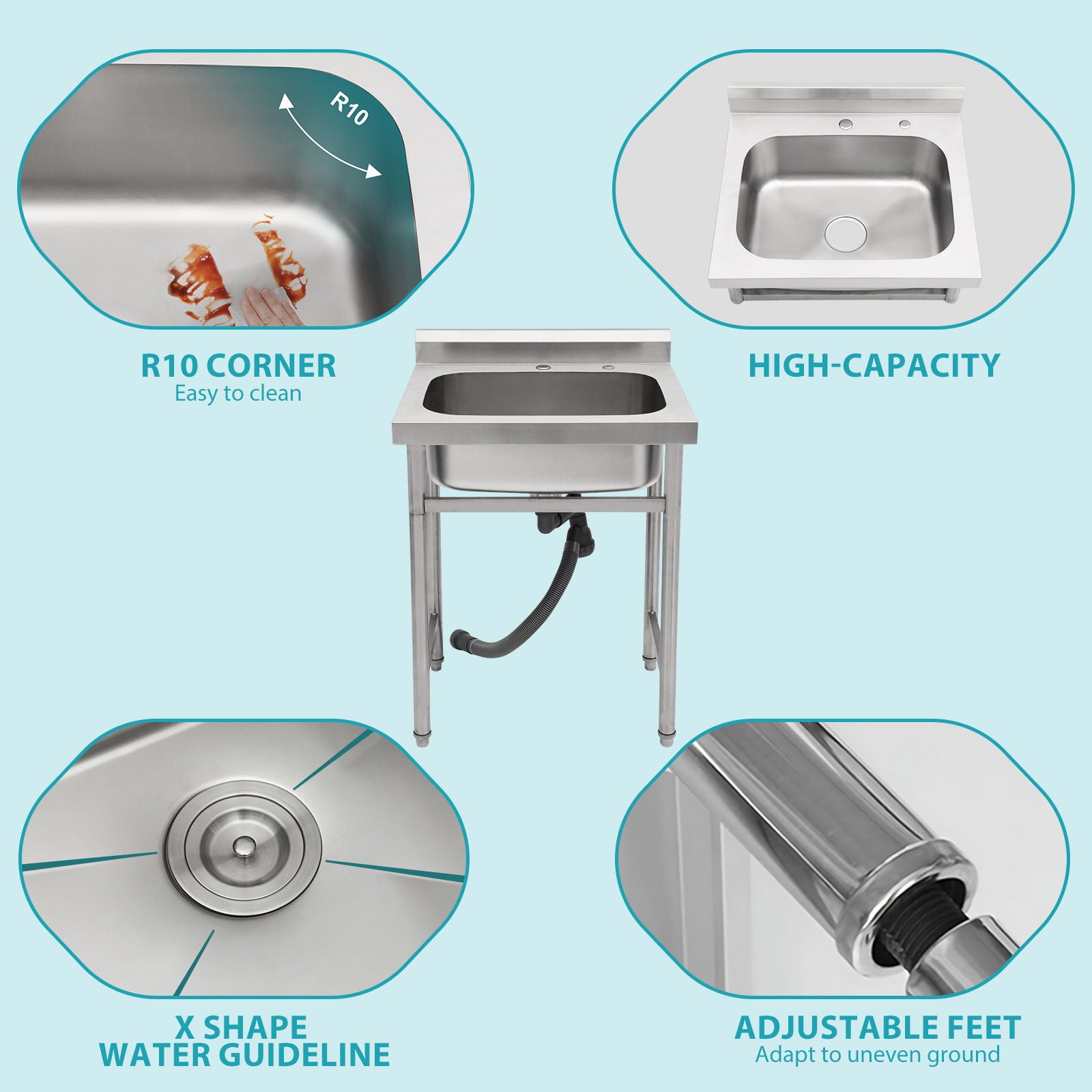 Single Bowl Utility Sink, Freestanding Commercial Kitchen Sink For Laundry Room - Brushed Nickel