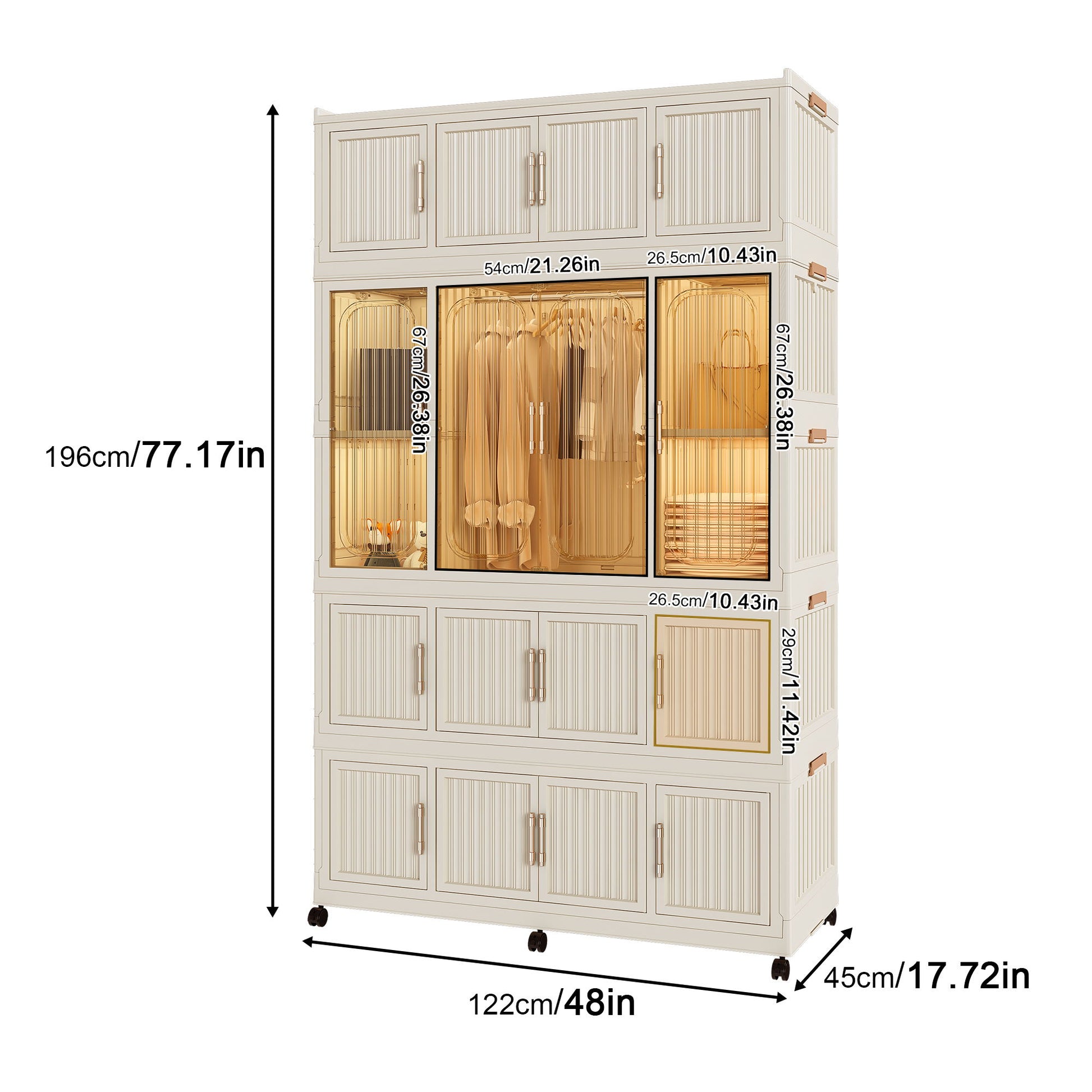 Portable Wardrobe Closet Storage Organizer With 17 Magnetic Doors, 17 Cubes, Hanging Rod & 6 Hangers - Creamy White - Best Buy Furniture