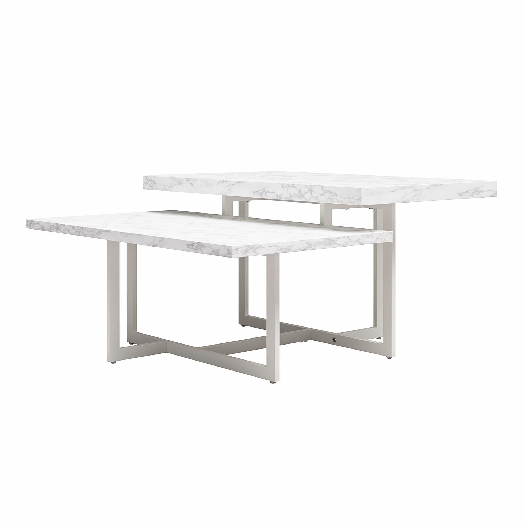 Brielle - Coffee Table, 2 Tiered Design - White Marble