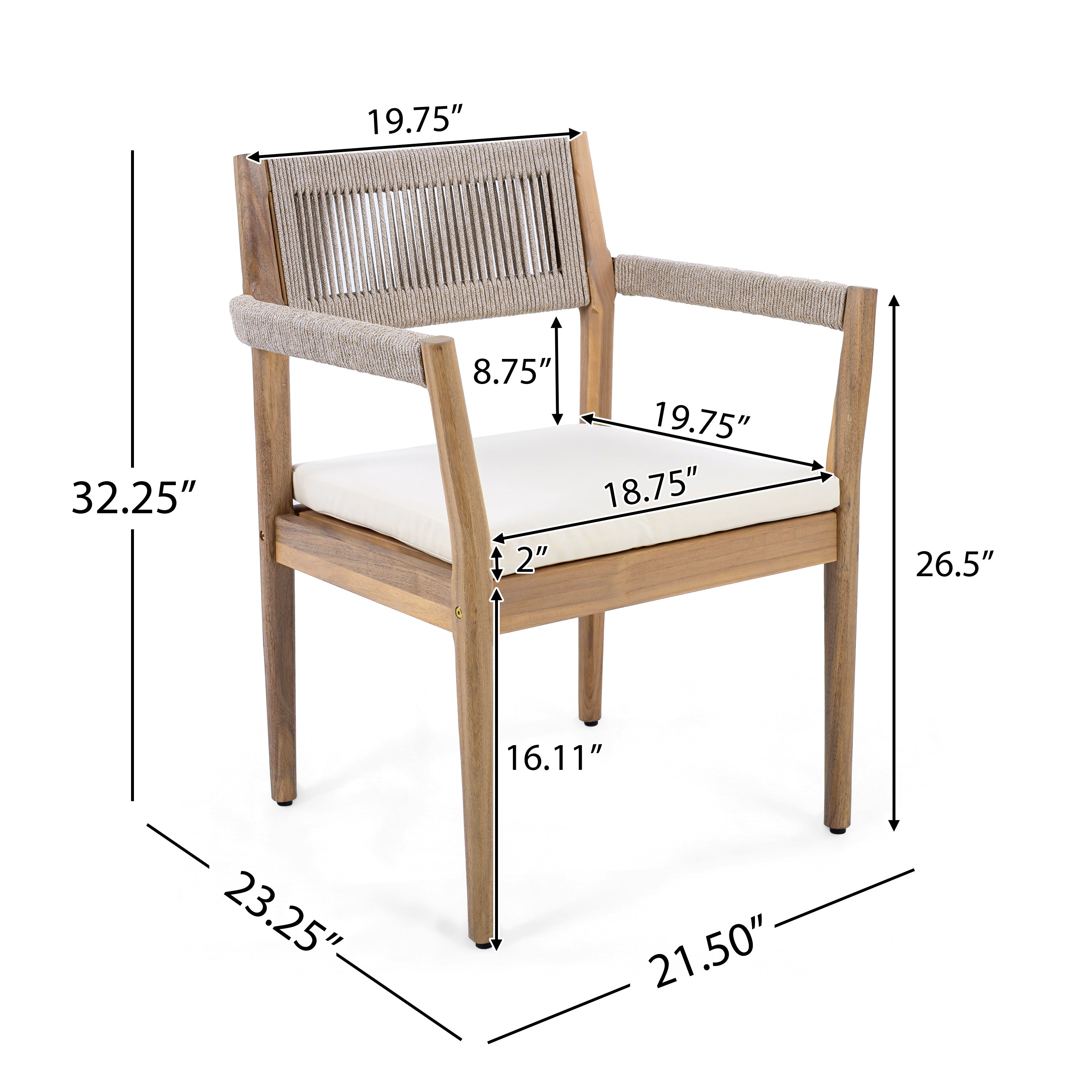 Patio Set Outdoor Acacia Wood Furniture Sets - Braided Dining Chairs and Patio Dining Table