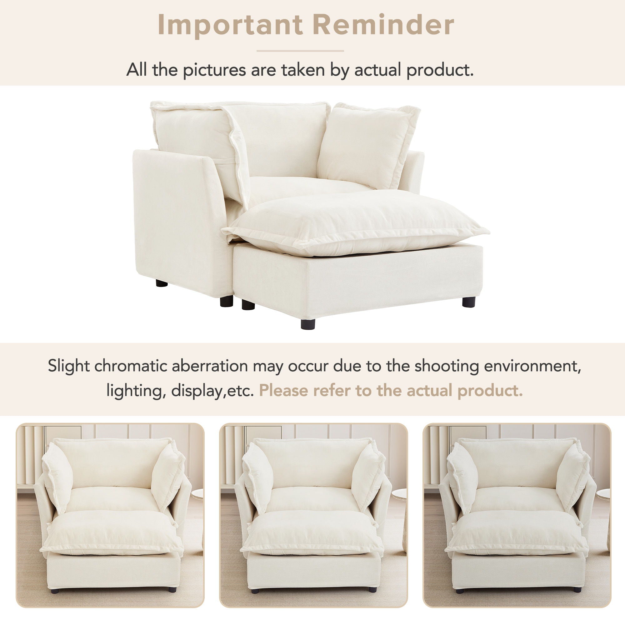 Modern Cozy Upholstered Armchair Sofa With Movable Ottoman