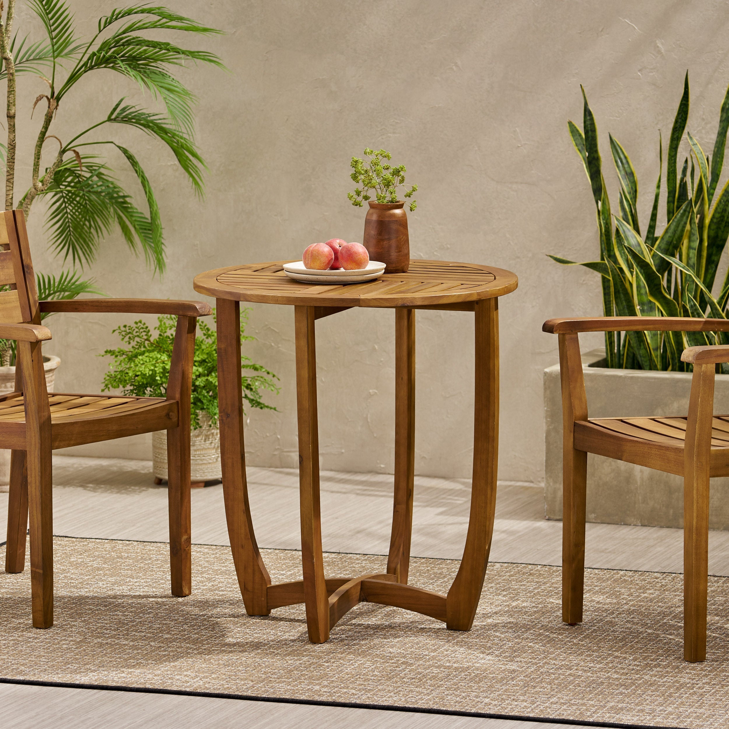 27.5' Outdoor Circular Wood Bistro Table with Curved Legs and Slat Panel