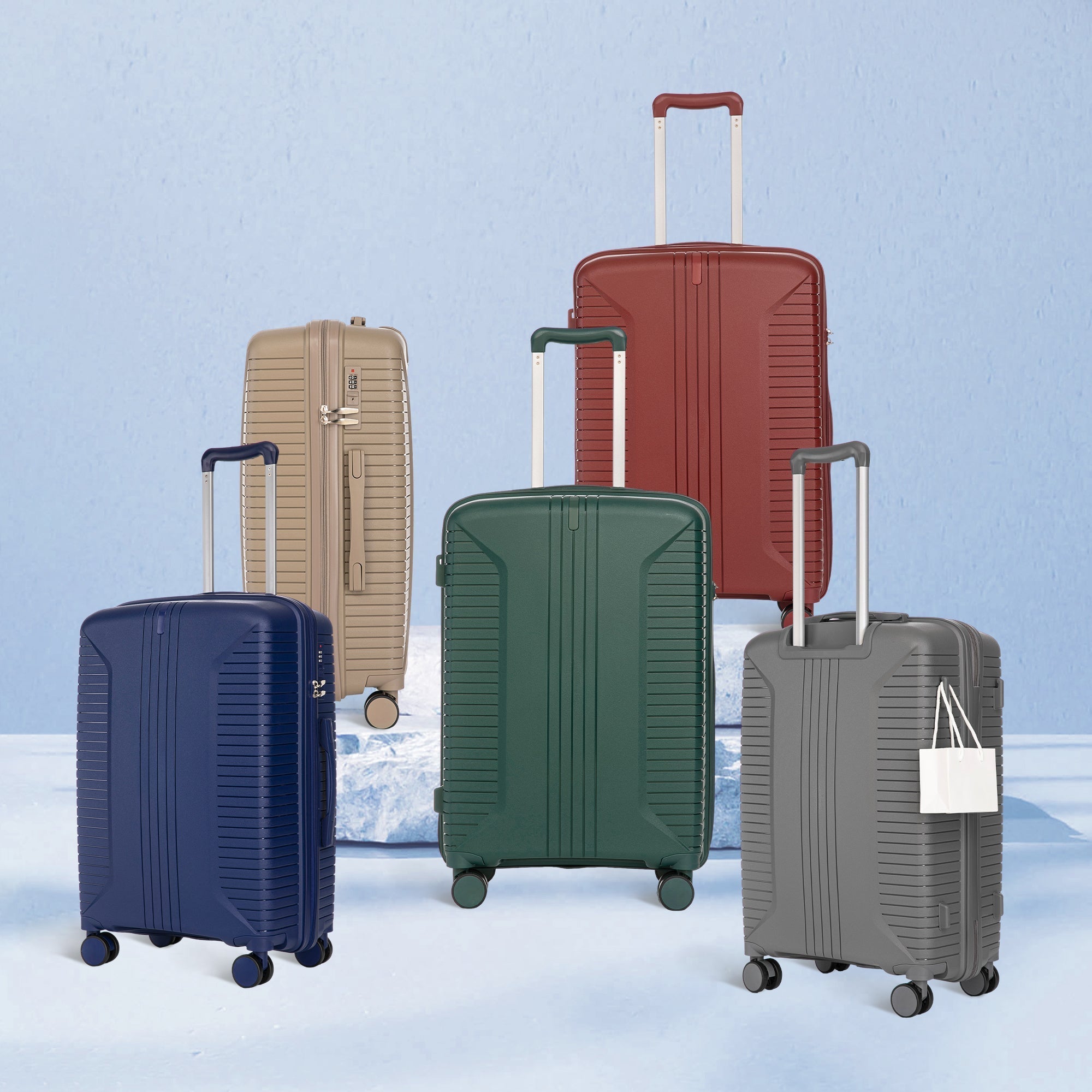 3-Piece PP Spinner Wheel Luggage Set 20'/24'/28' Silver Grey