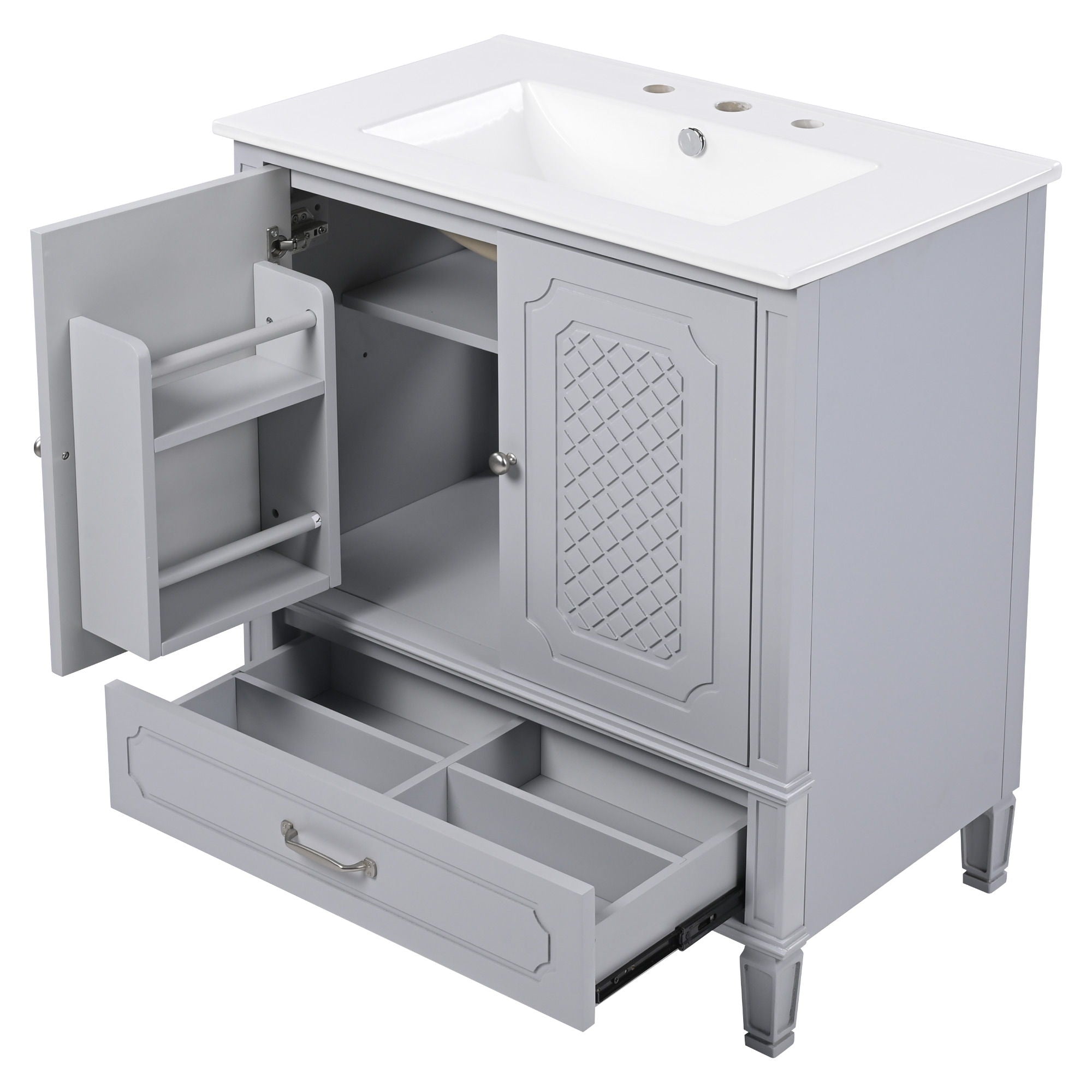 Vintage Style Bathroom Vanity With Sink, Multi Functional Storage, Soft-Closing Door - Best Buy Furniture