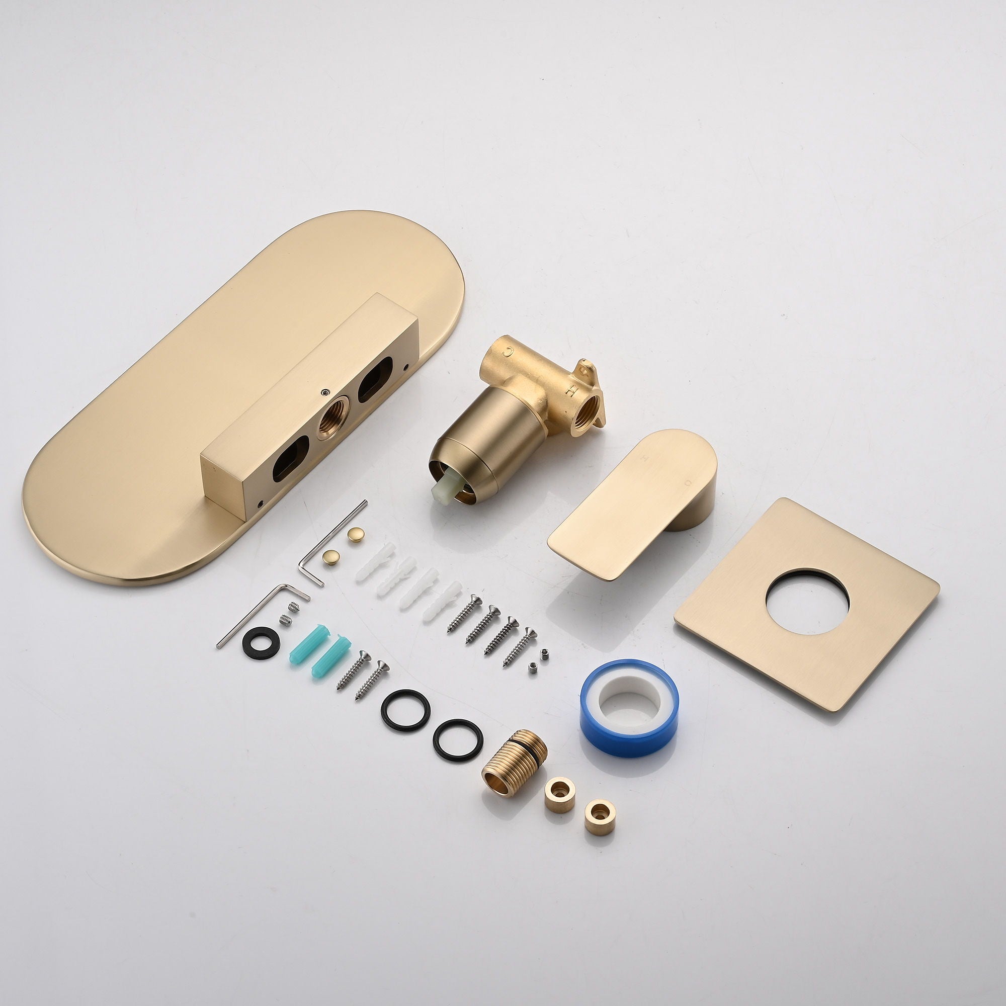 Modern Wall Mount Bathtub Faucet Single Handle With Waterfall Tub Spout And Rough - Brushed Gold