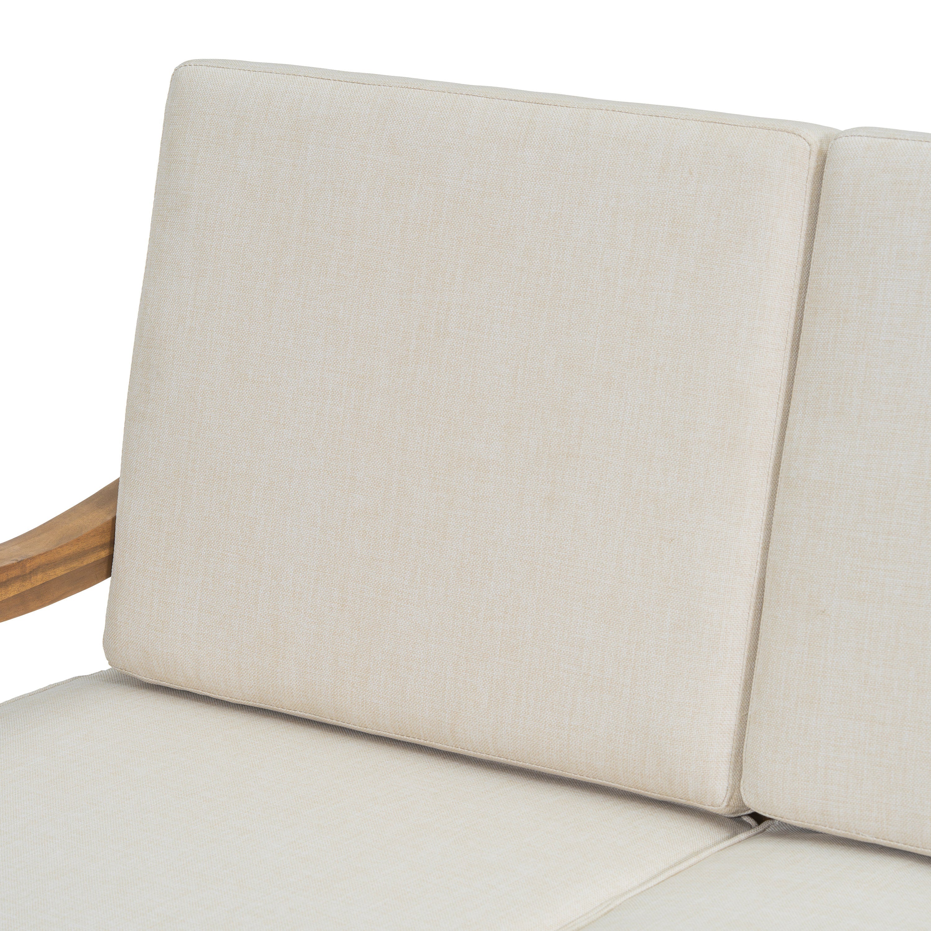 Outdoor Acacia Wood Loveseat with Cushions, Natural Finish with Beige Fabric