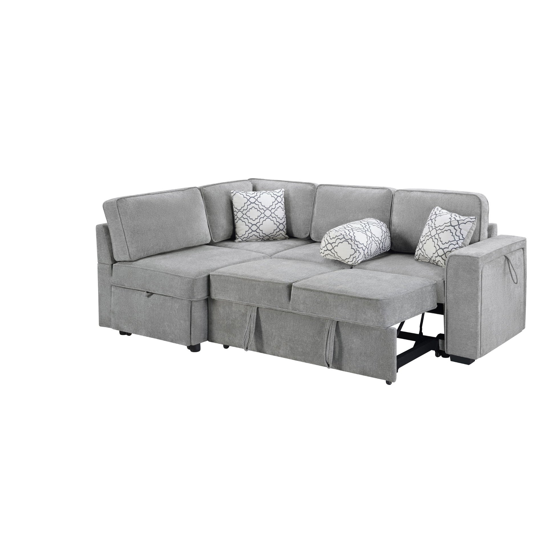 Convertible Sectional L-Shaped Sofa With Dual Pull-Out Sleepers, Flip-Top Table, USB Ports, Cup Holder & Storage - Best Buy Furniture