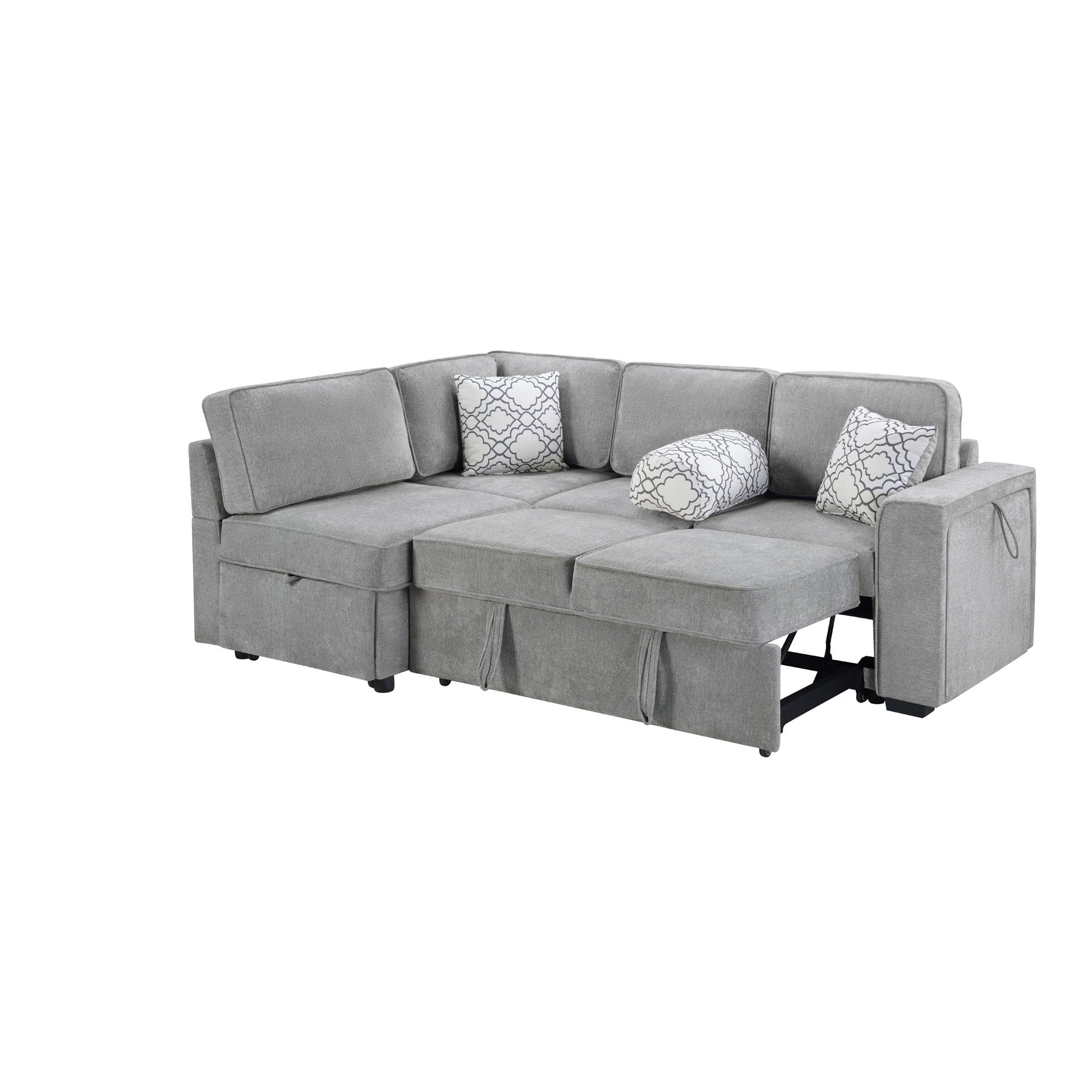 Convertible Sectional L-Shaped Sofa With Dual Pull-Out Sleepers, Flip-Top Table, USB Ports, Cup Holder & Storage - Best Buy Furniture