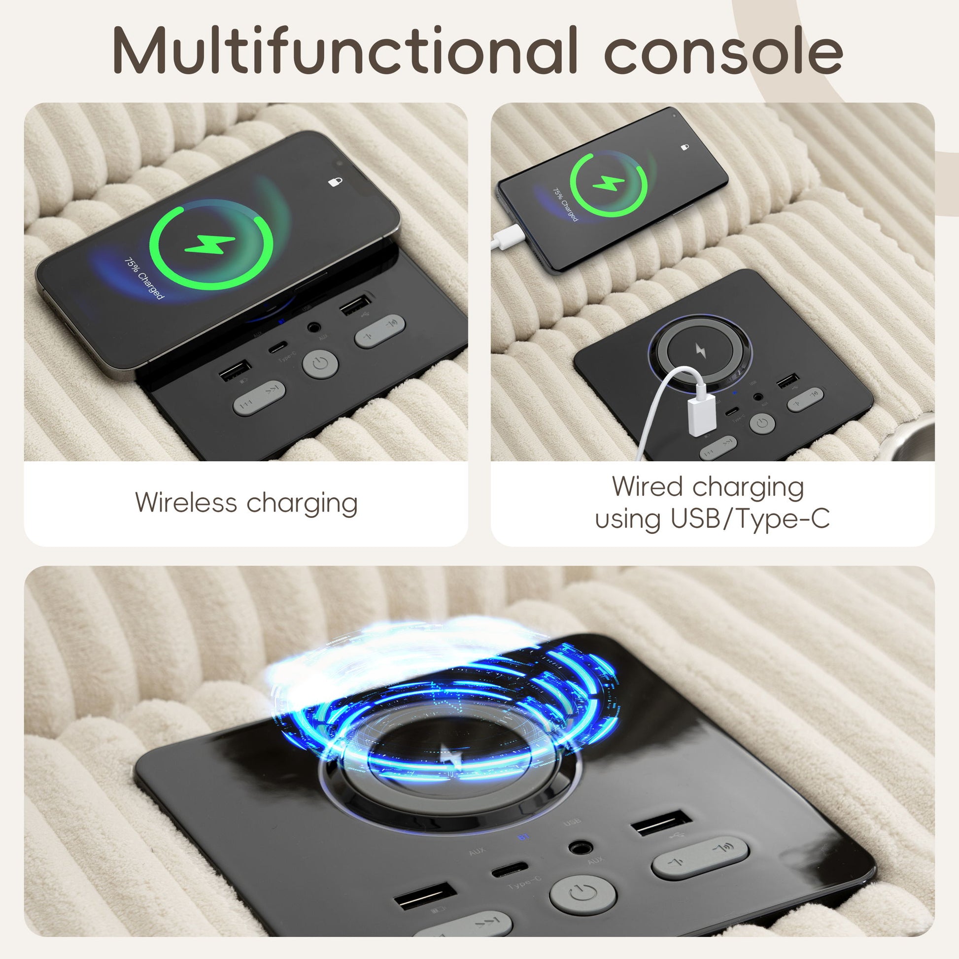 Sectional With Bluetooth Speakers L Shaped Couch With Console USB Charger, Cup Holders Storage Ottoman Deep And Wide Seat Cloud Sofa - Best Buy Furniture