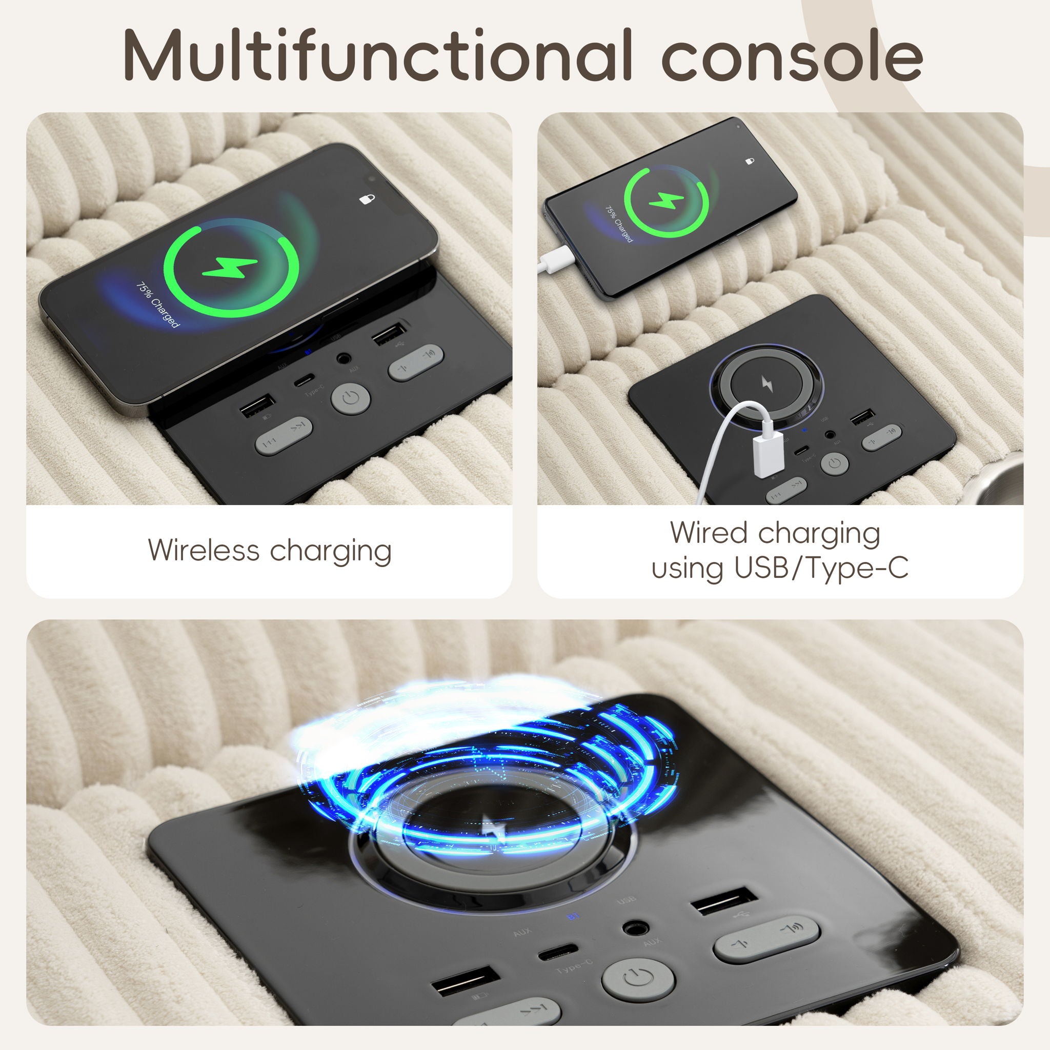 Sectional With Bluetooth Speakers L Shaped Couch With Console USB Charger, Cup Holders Storage Ottoman Deep And Wide Seat Cloud Sofa - Best Buy Furniture