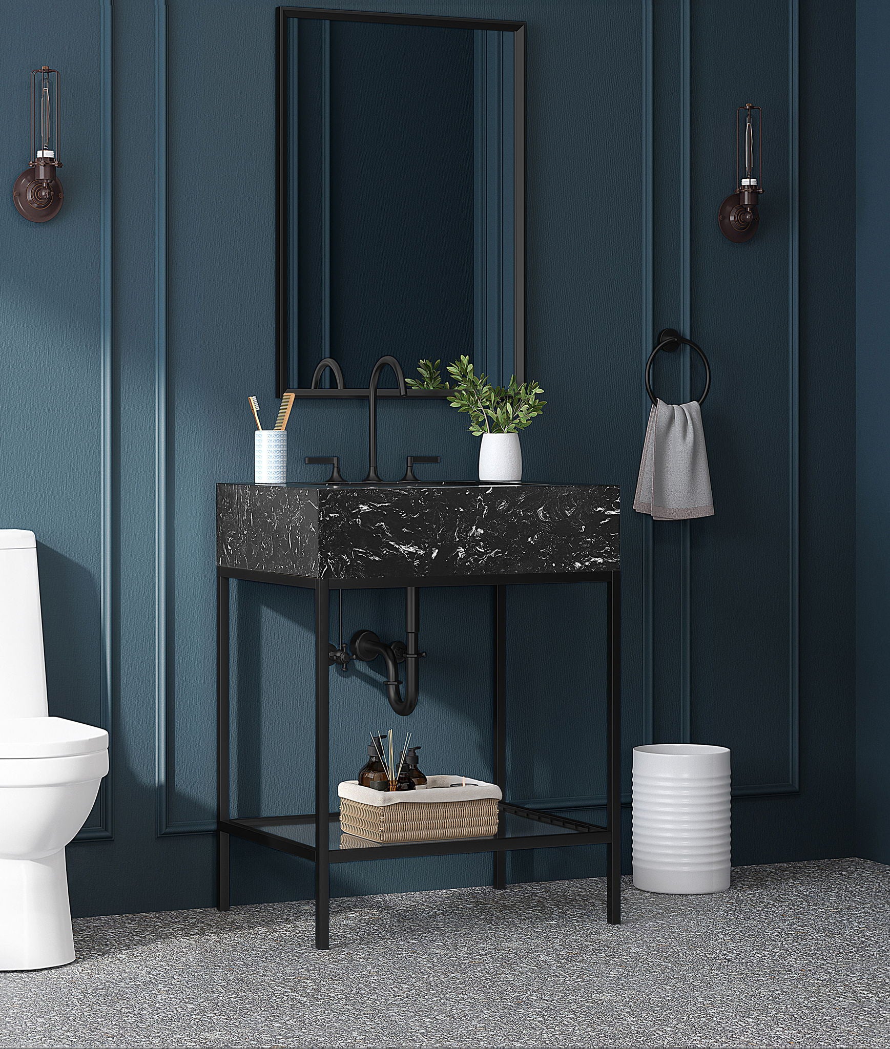 Marmo - Engineered Marble Bathroom Vanity With Black Base
