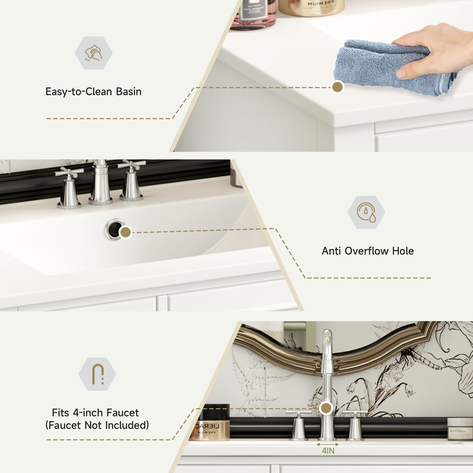 Bathroom Vanity With Sink, Freestanding Storage Cabinet & 2 Drawers And Soft Closing Door, Solid Legs, Frame, Basin,