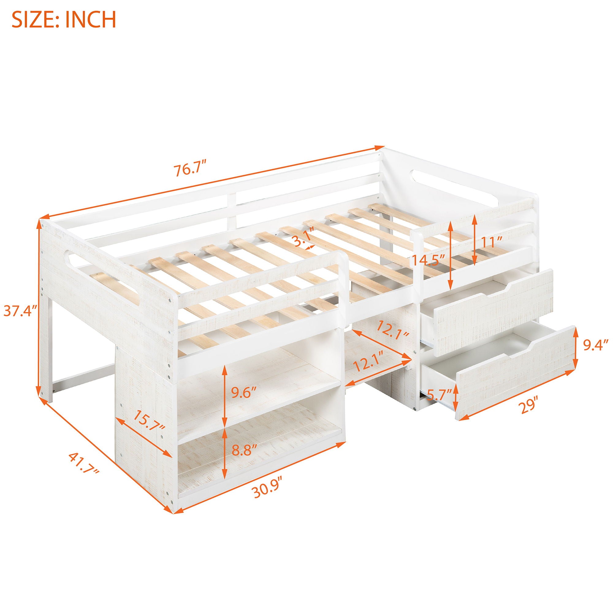 Loft Bed With Two Shelves And Two Drawers